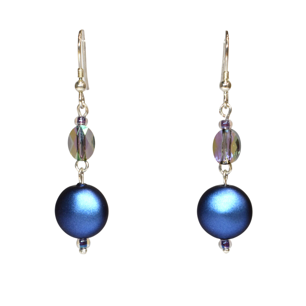 Blue & Iridescent Crystal Shimmer Bead Hook Earrings