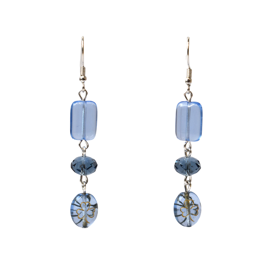 Pale Blue Clover Drop Hook Earrings