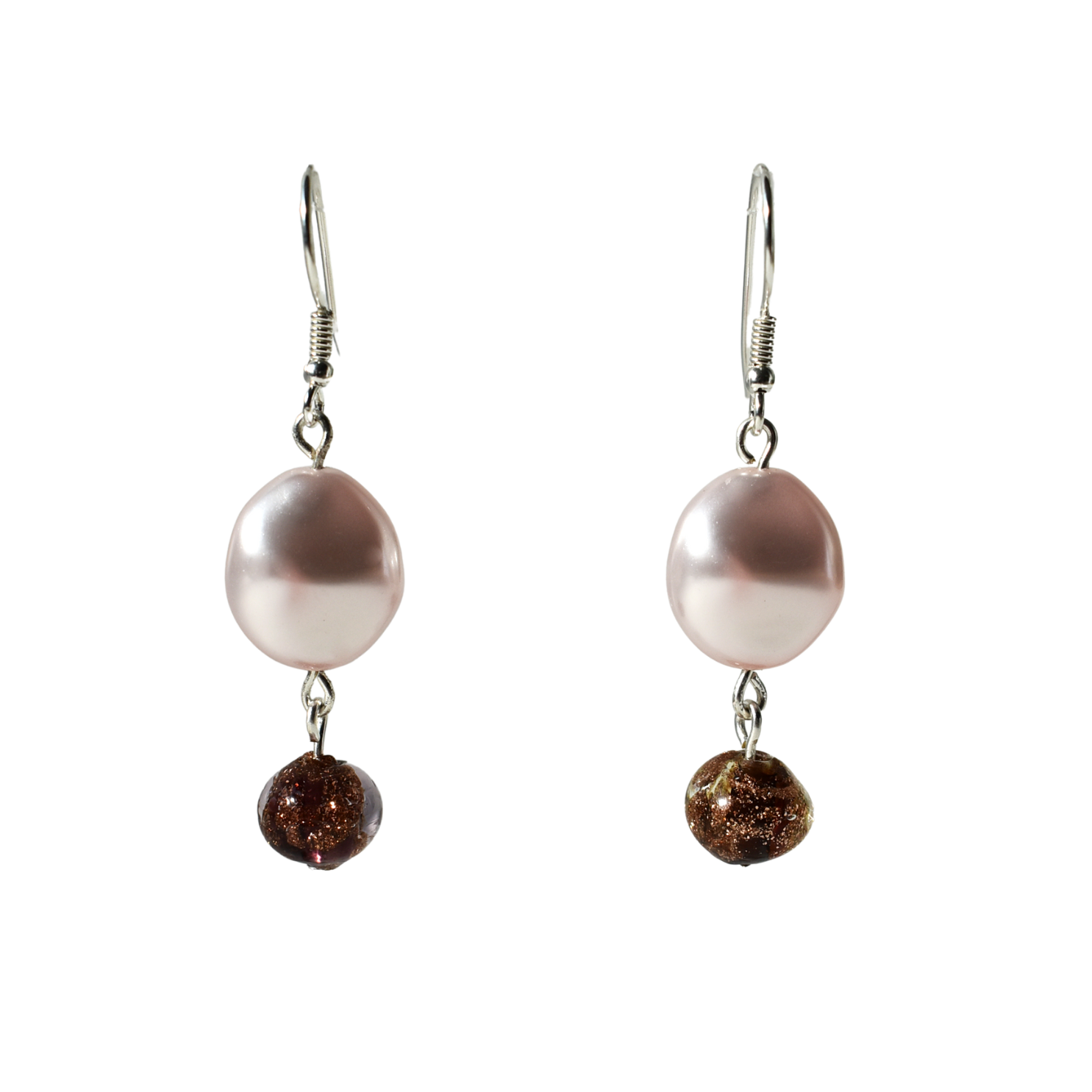 Soft Pink Pebble & Venetian Shimmer Bead Hook Earrings