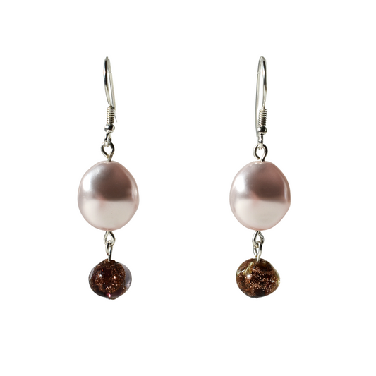Soft Pink Pebble & Venetian Shimmer Bead Hook Earrings
