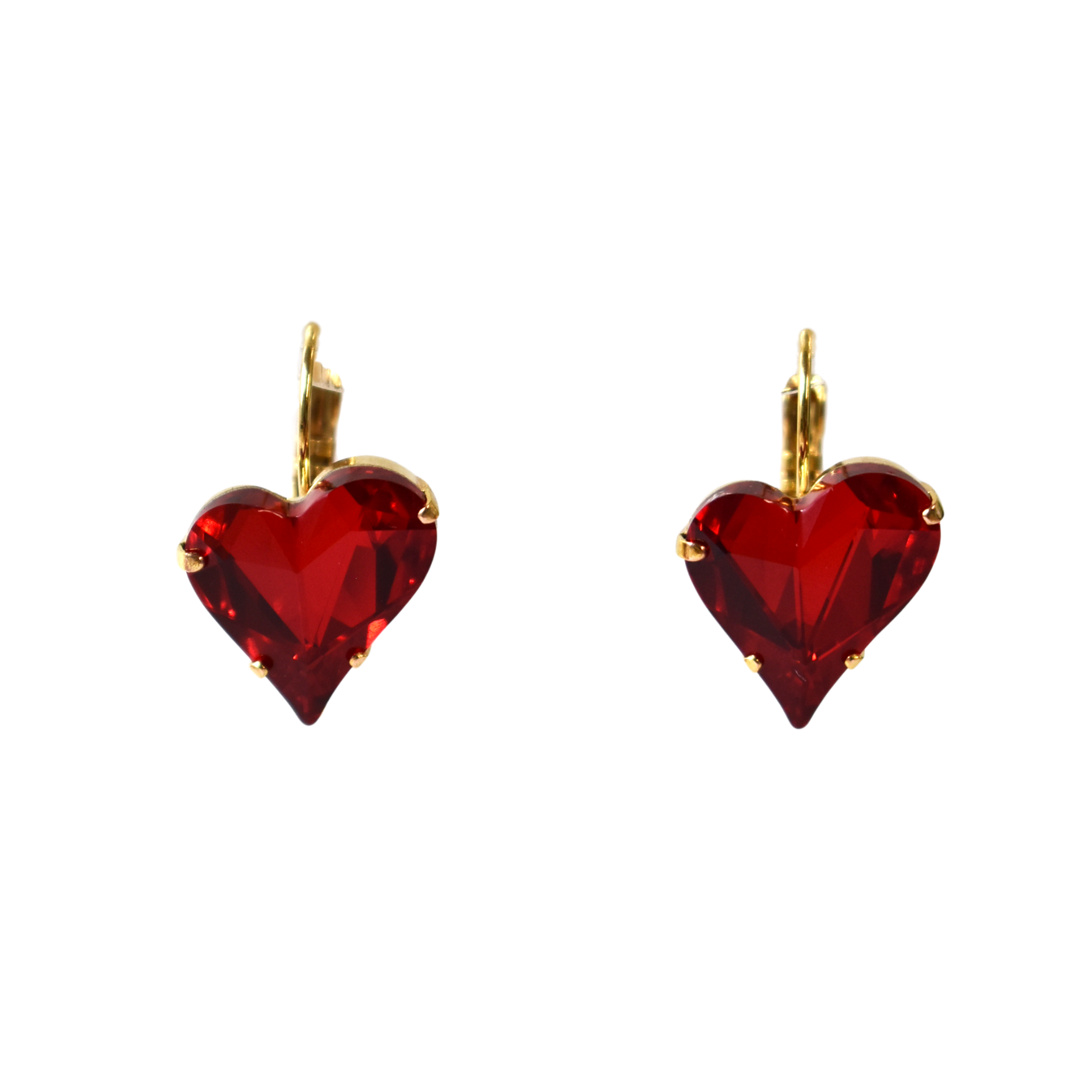 Ruby Red Crystal Heart Hook Earrings