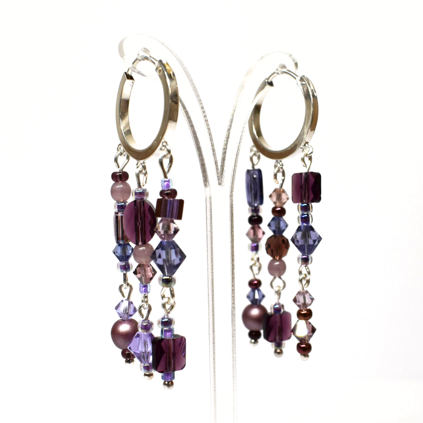 Mauve Crystal Bead Hoop Earrings