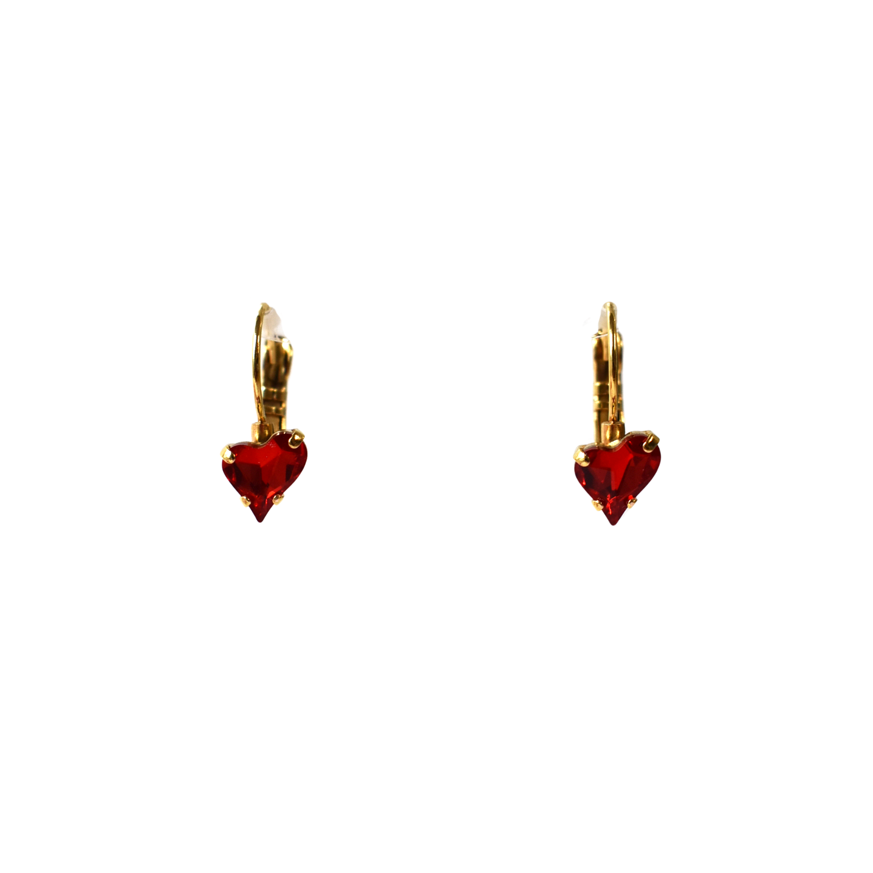 Small Ruby Red Crystal Heart Hook Earrings
