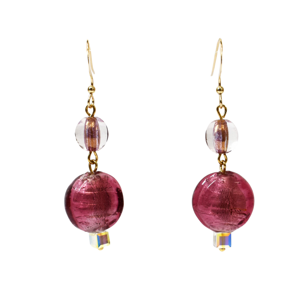 Pink & Gold Shimmer Crystal Hook Earrings