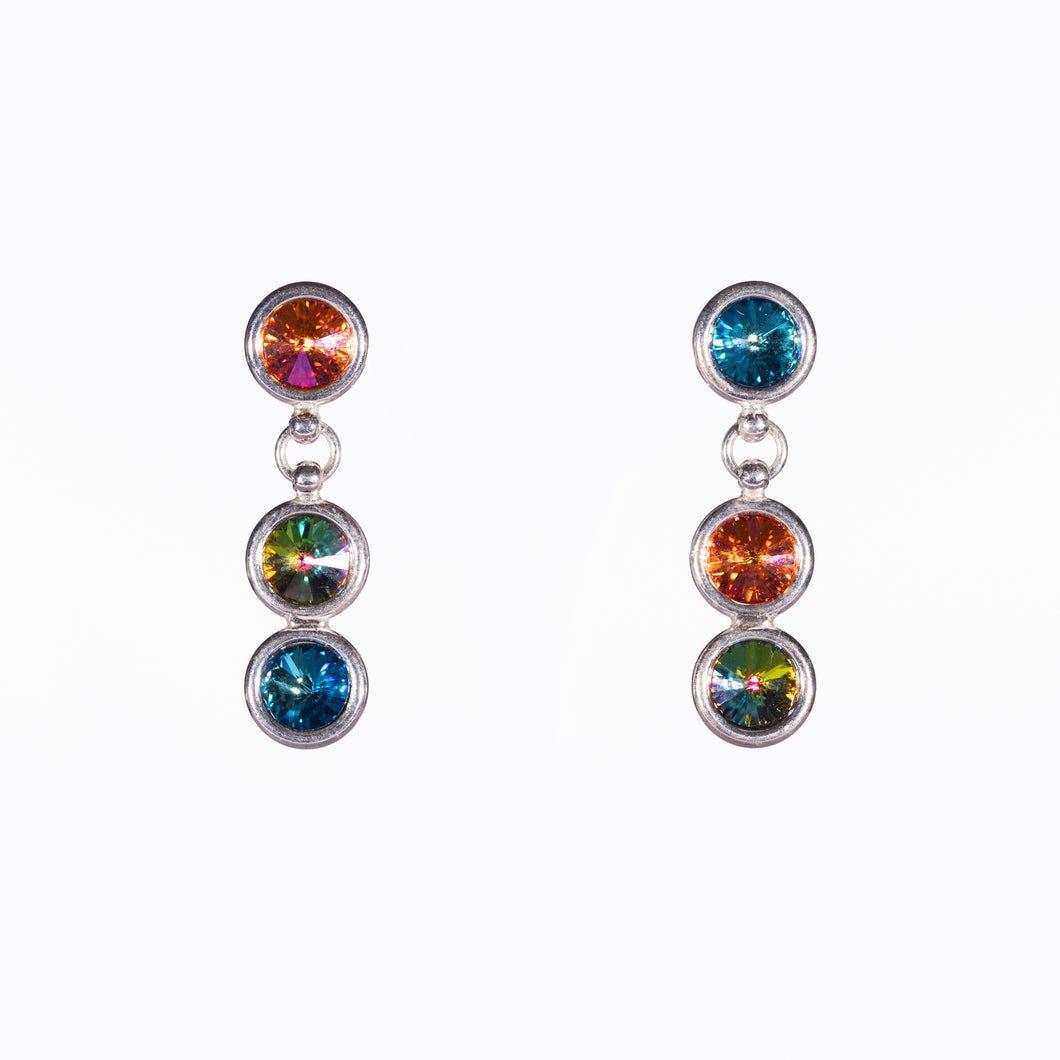 Orange, Turquoise & Green Crystal Link Stud Earrings