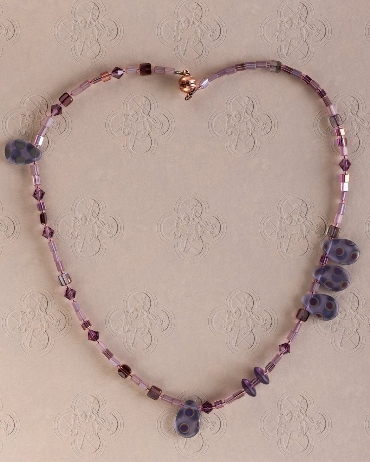 Mauve Pressed Glass Bead Necklace