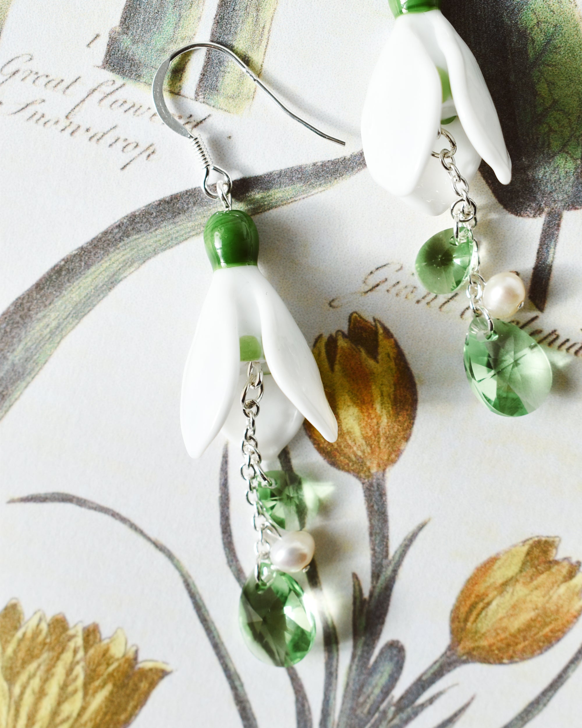 'Snowdrop' Pearl & Peridot Earrings