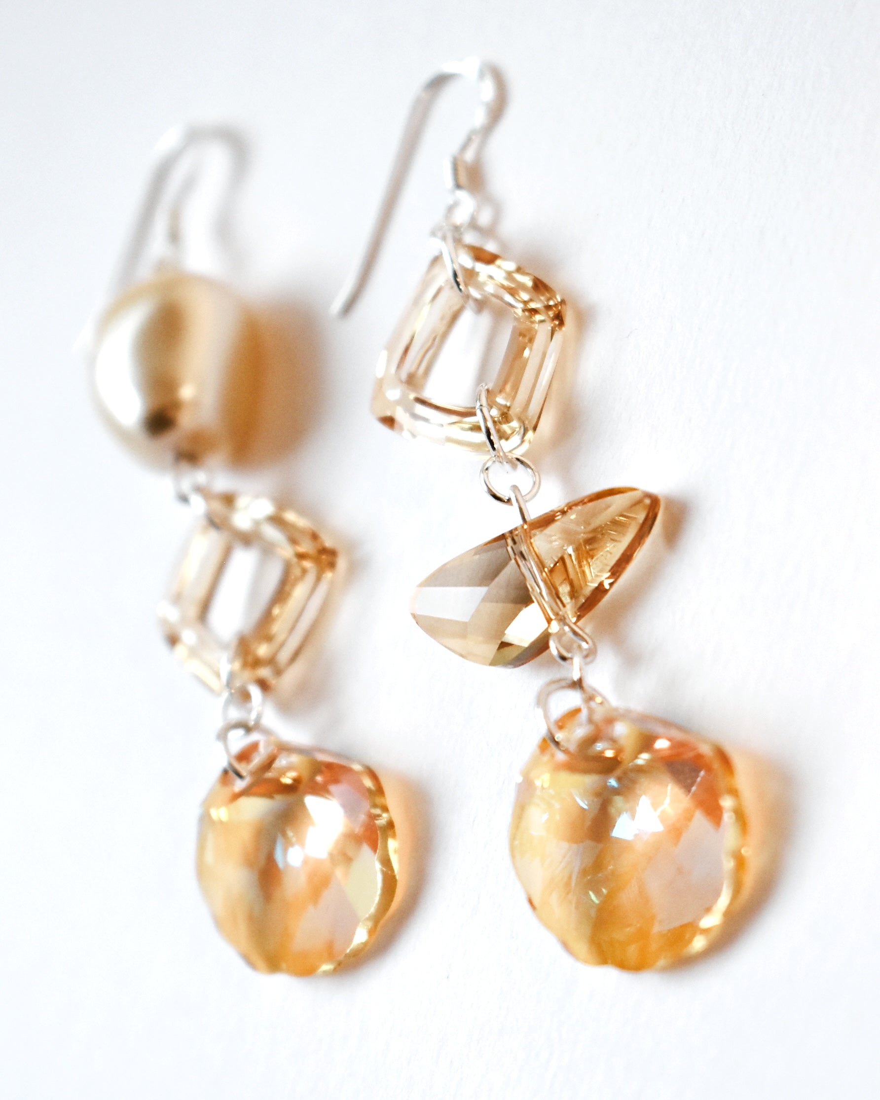 'Champagne Pearl' Asymmetric Crystal Drop Earrings