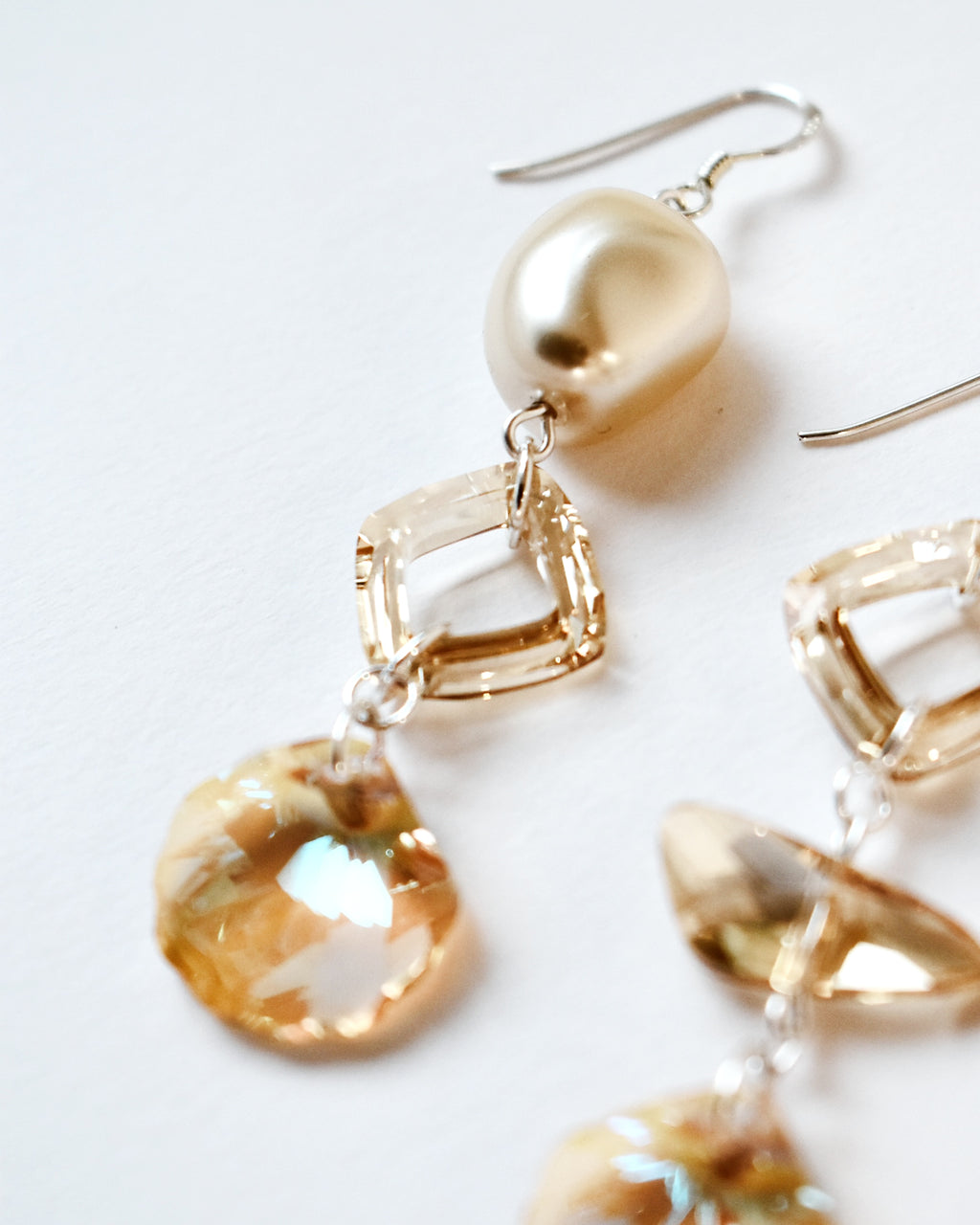 'Champagne Pearl' Asymmetric Crystal Drop Earrings
