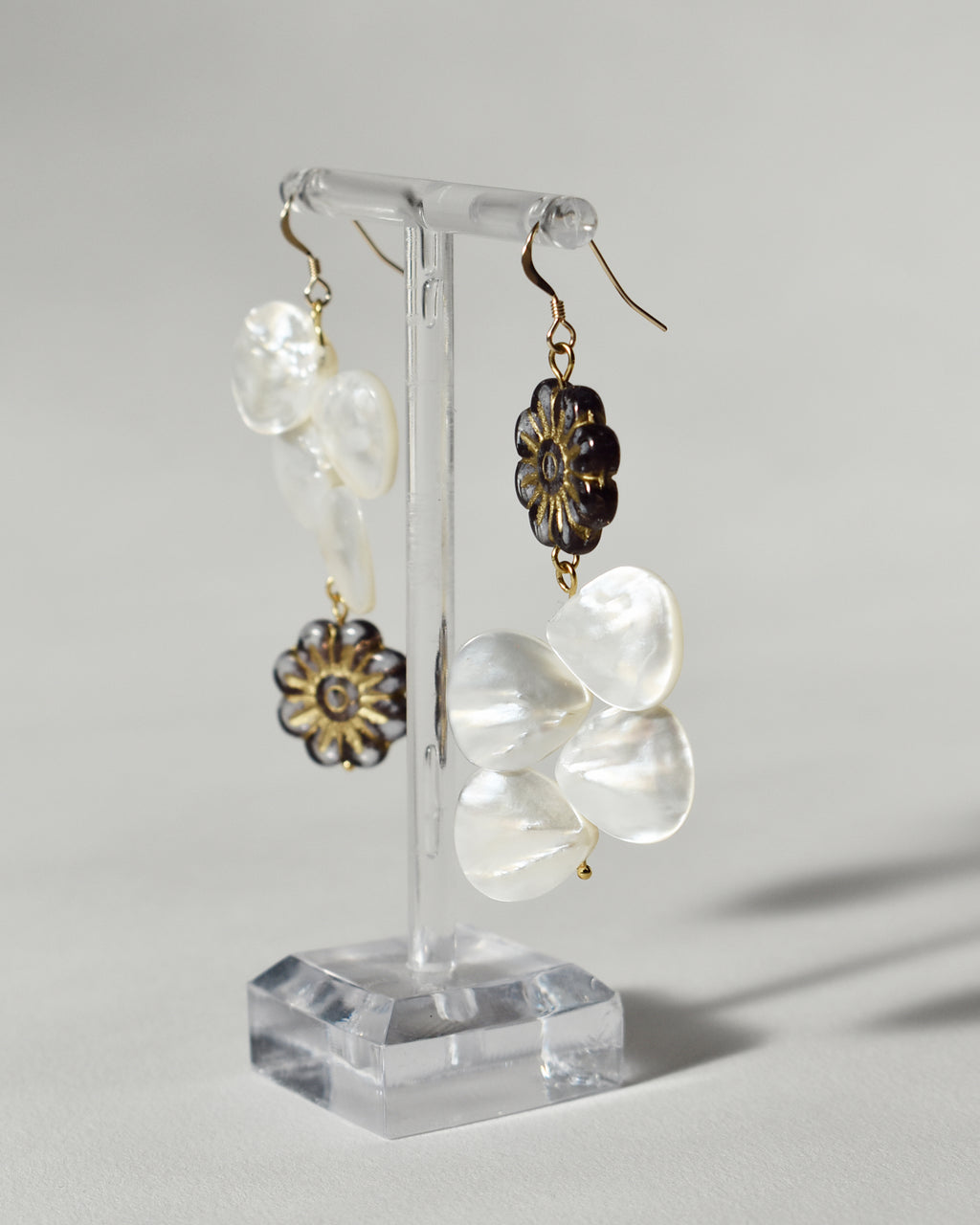Mother of Pearl Asymmetrical Flower Earrings