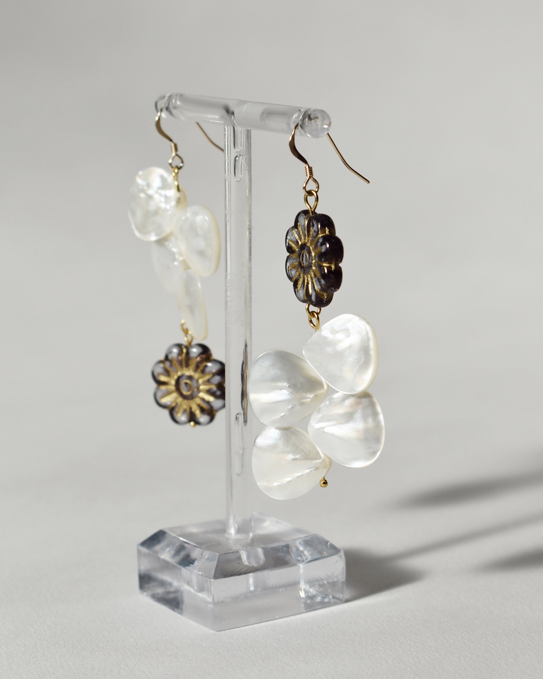 Mother of Pearl Asymmetrical Flower Earrings