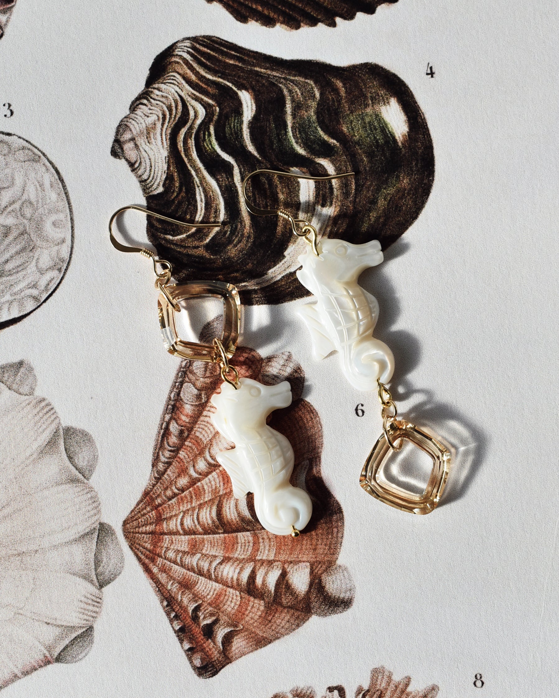 'Seahorse' Mother of Pearl Crystal Earrings