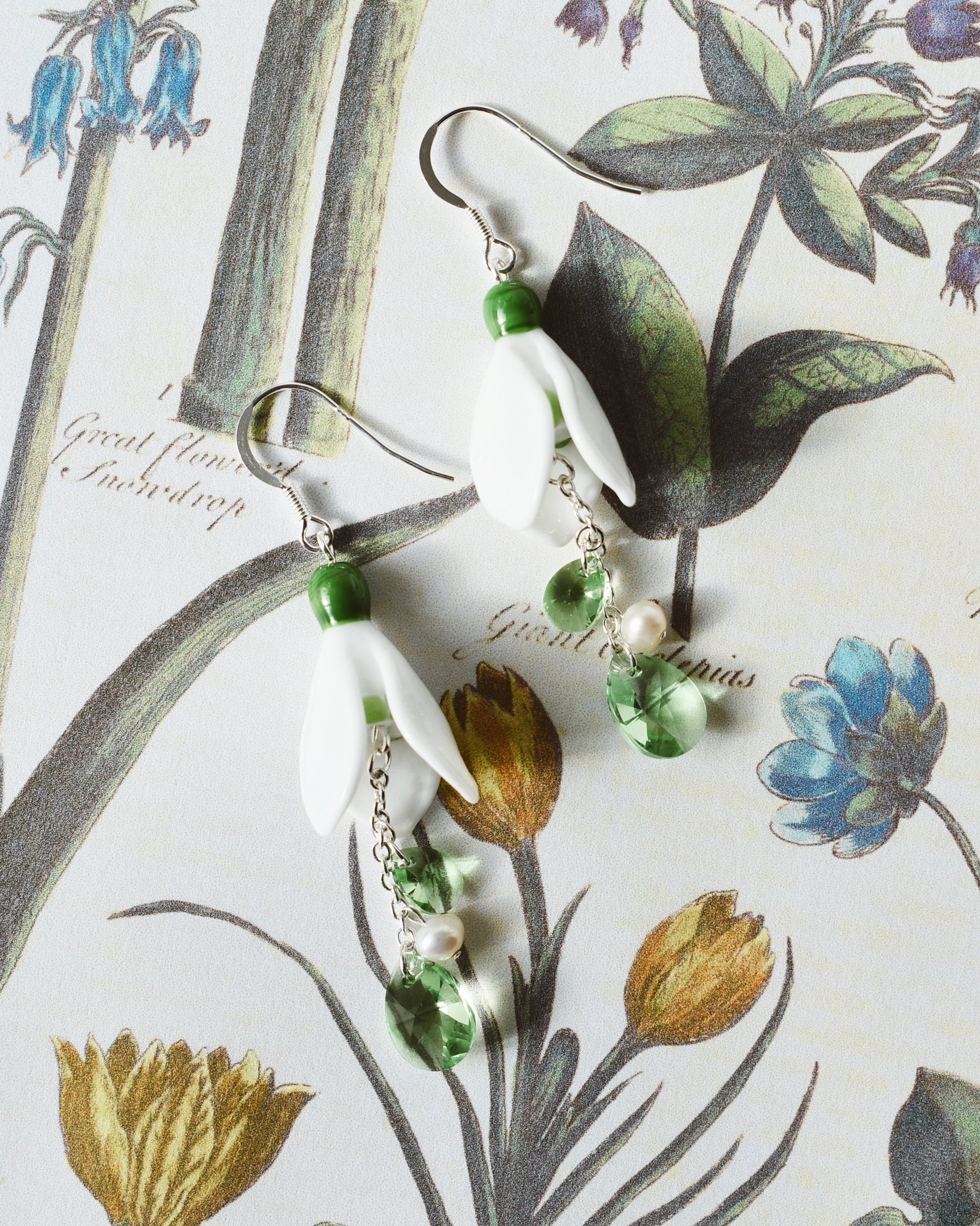 'Snowdrop' Pearl & Peridot Earrings