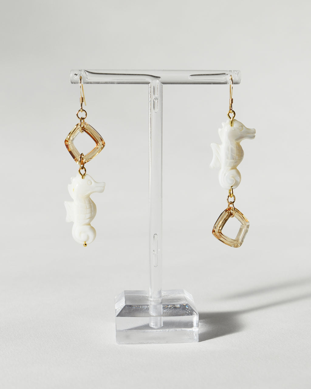 'Seahorse' Mother of Pearl Crystal Earrings