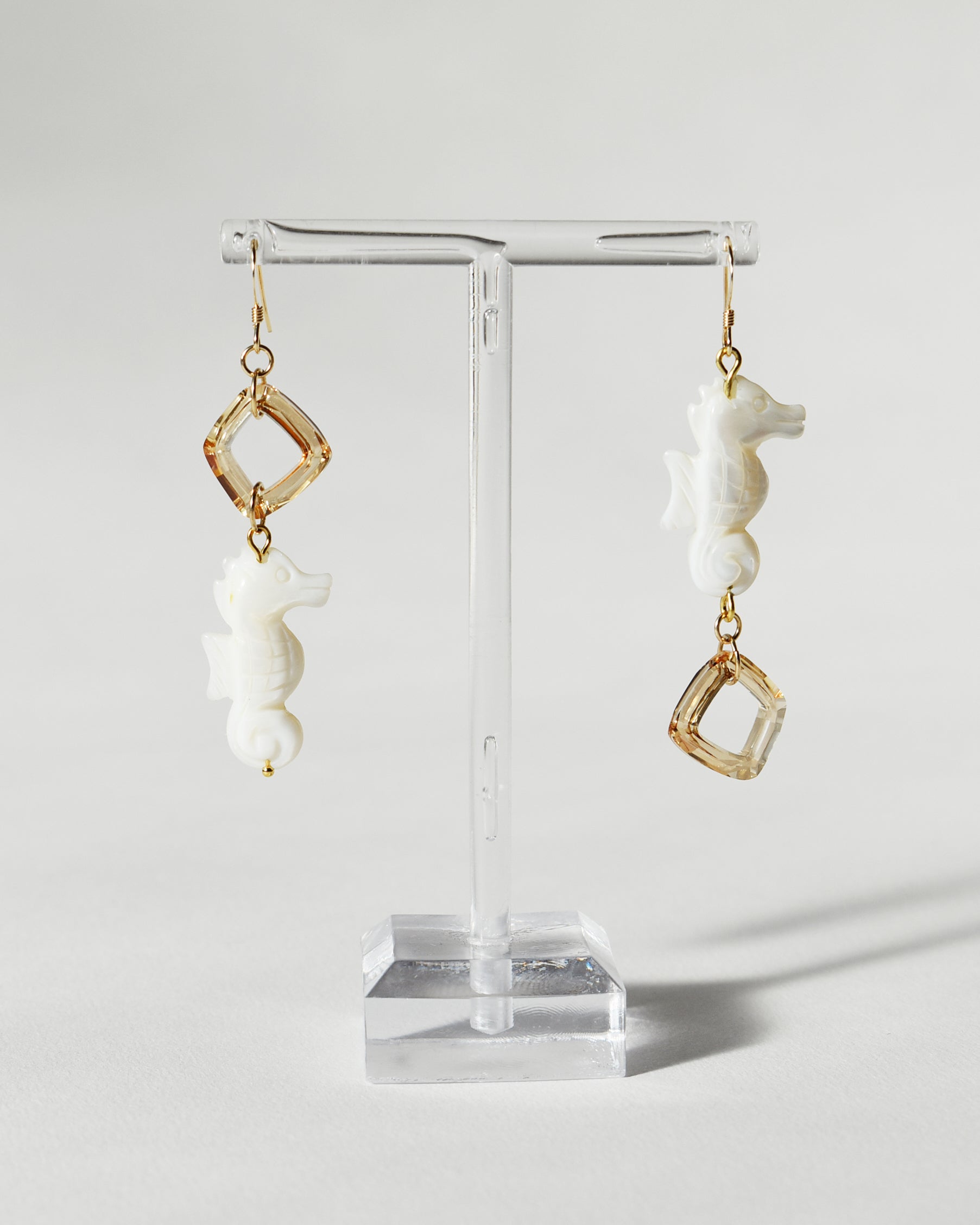 'Seahorse' Mother of Pearl Crystal Earrings