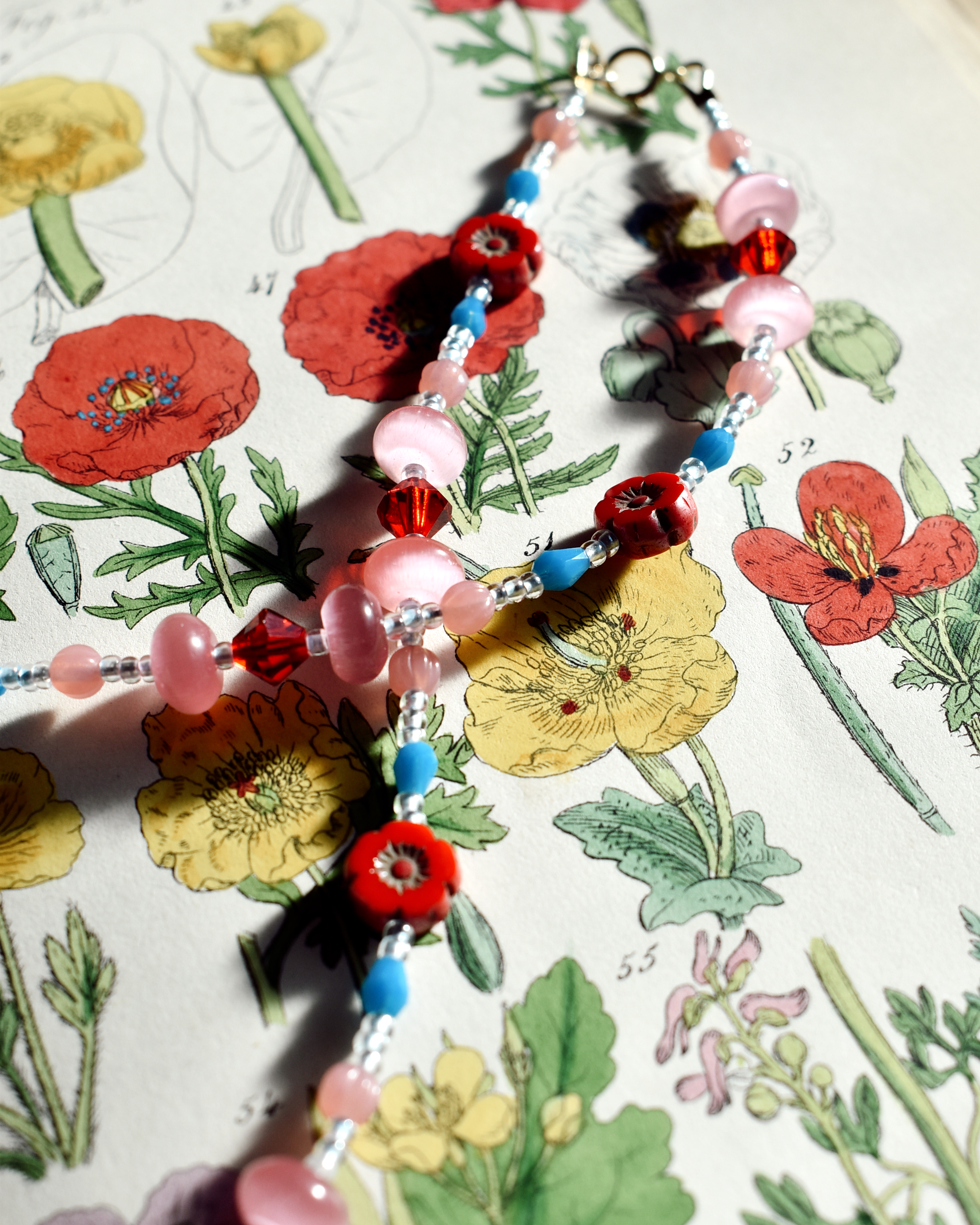 'Wildflower' Pink & Red Bead Necklace