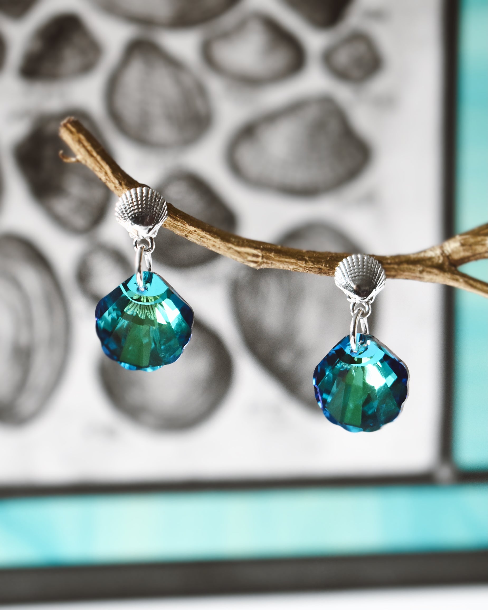 'Blue Lagoon' Crystal Seashell Earrings
