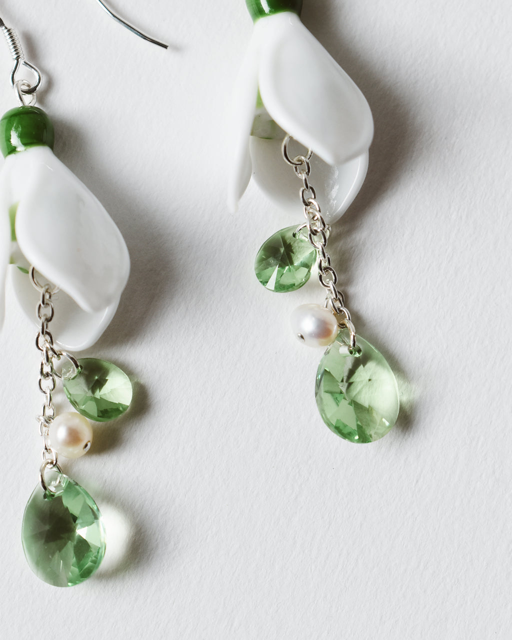 'Snowdrop' Pearl & Peridot Earrings