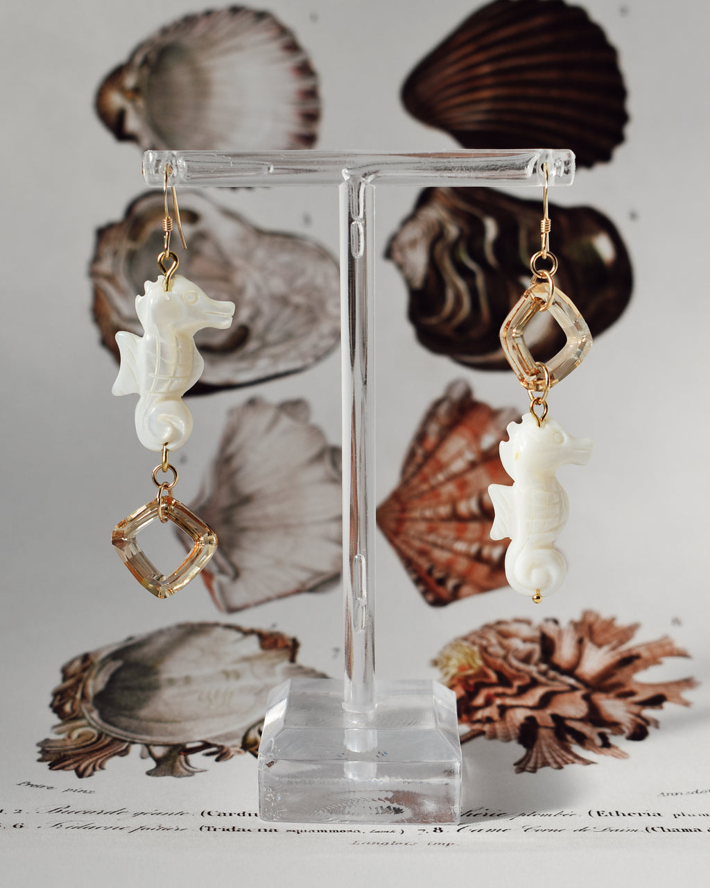 'Seahorse' Mother of Pearl Crystal Earrings