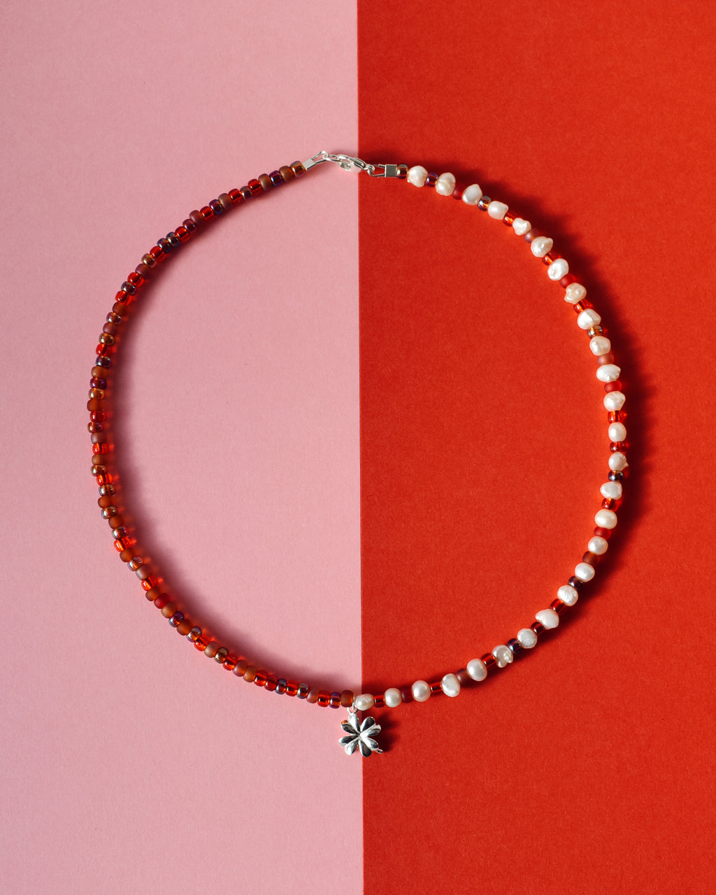 Red 'Half & Half' Freshwater Pearl Necklace