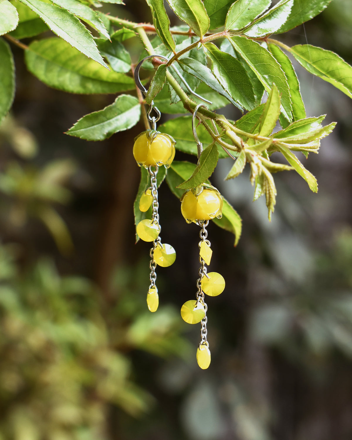 'Sunburst Yellow' Flower Bud Crystal Drop Earrings