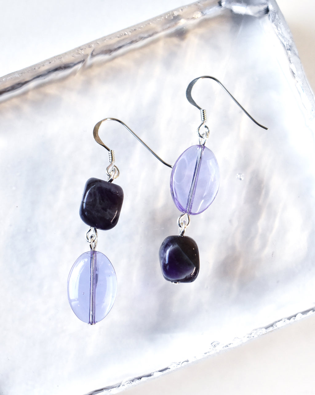 Lilac & Amethyst Cube Bead Earrings