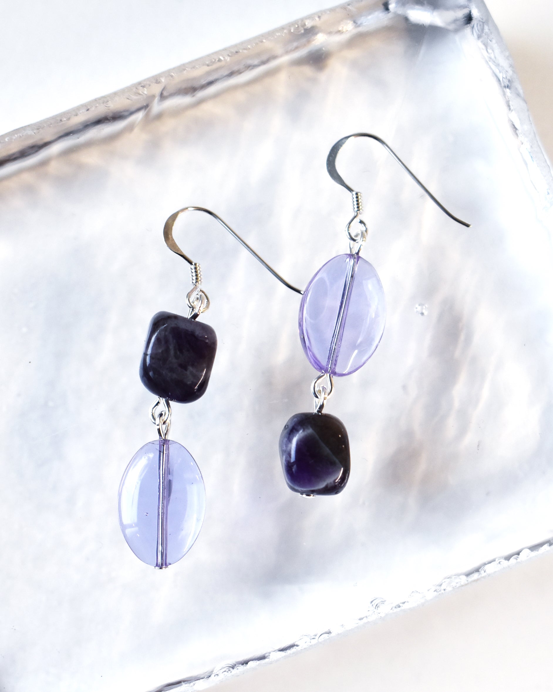 Lilac & Amethyst Cube Bead Earrings