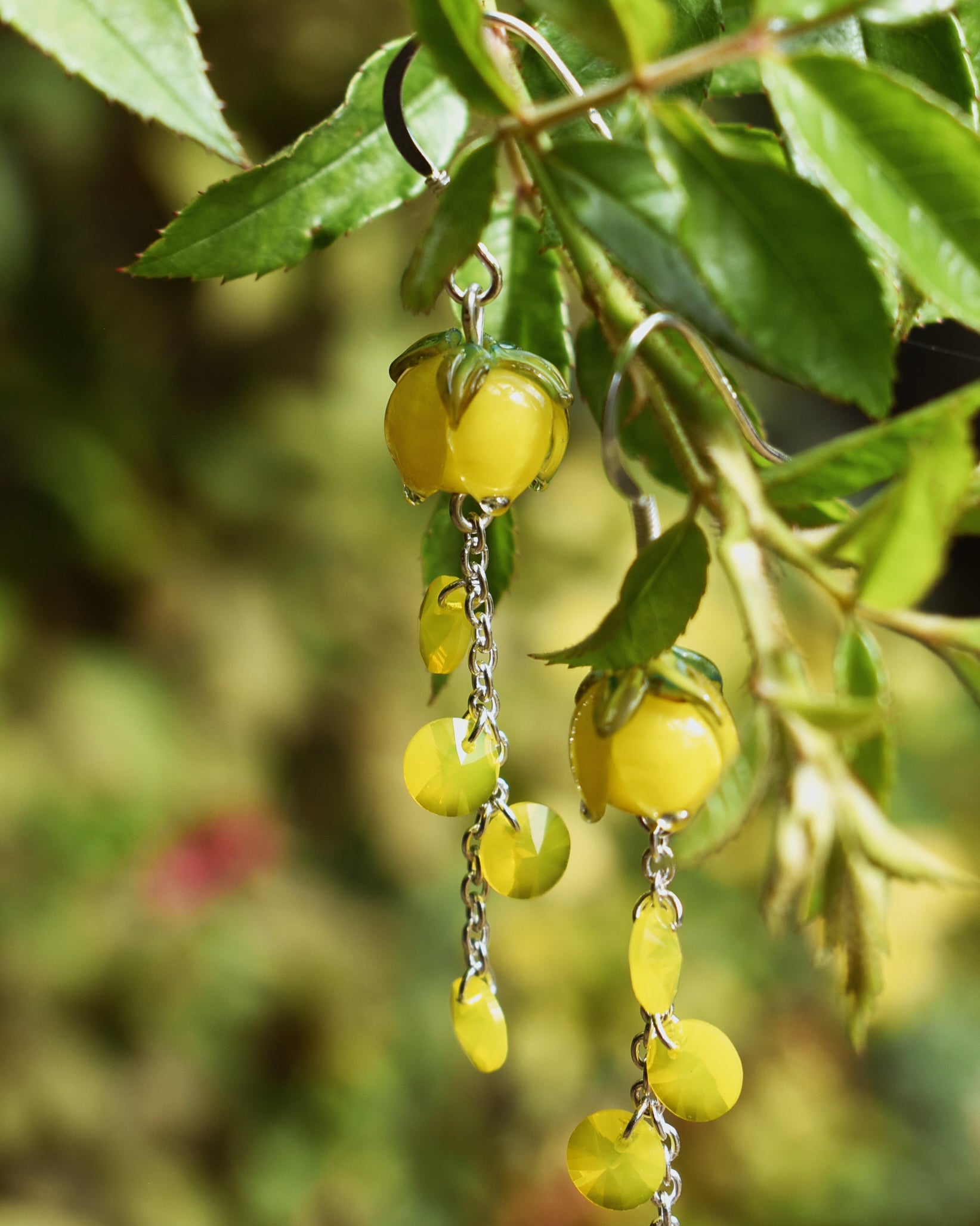 'Sunburst Yellow' Flower Bud Crystal Drop Earrings