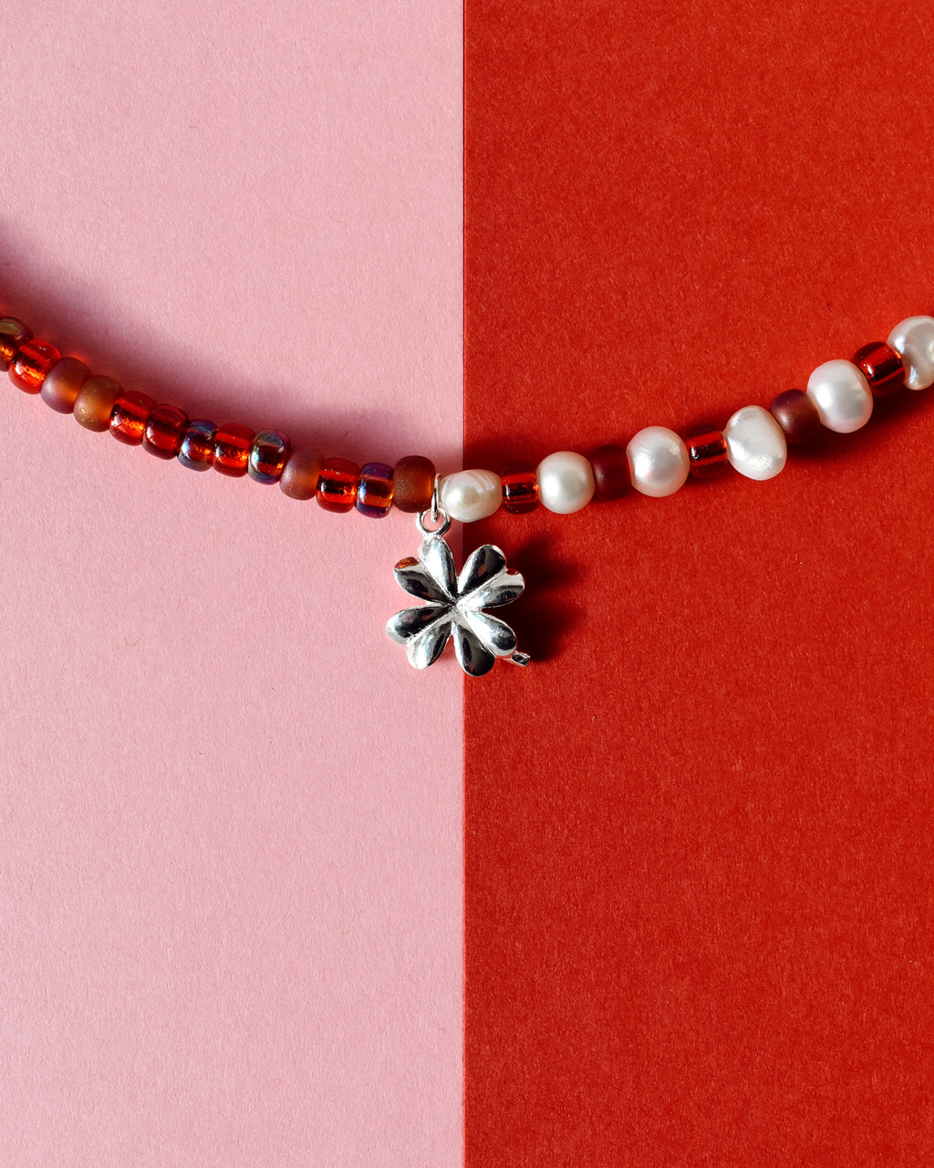 Red 'Half & Half' Freshwater Pearl Necklace