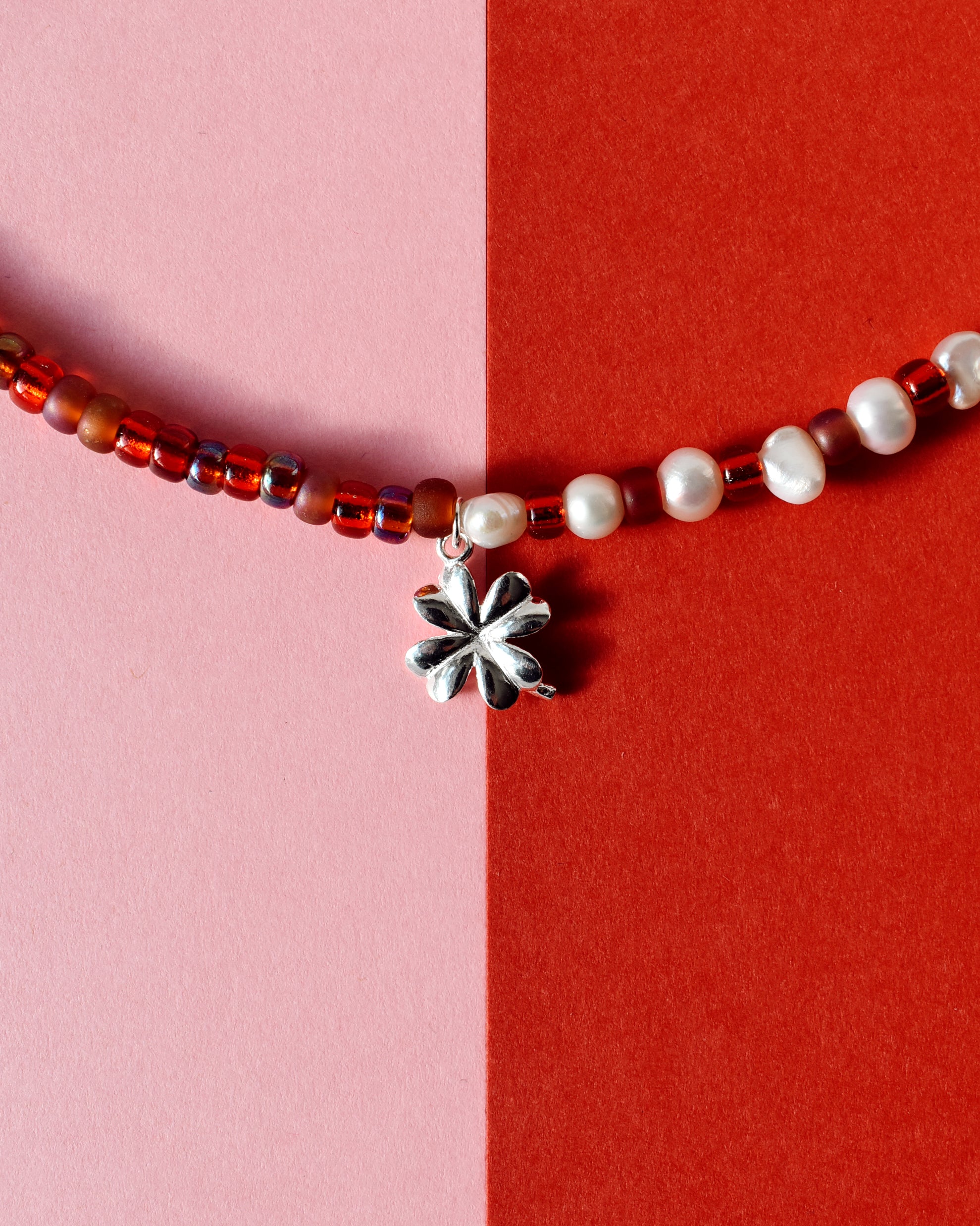 Red 'Half & Half' Freshwater Pearl Necklace