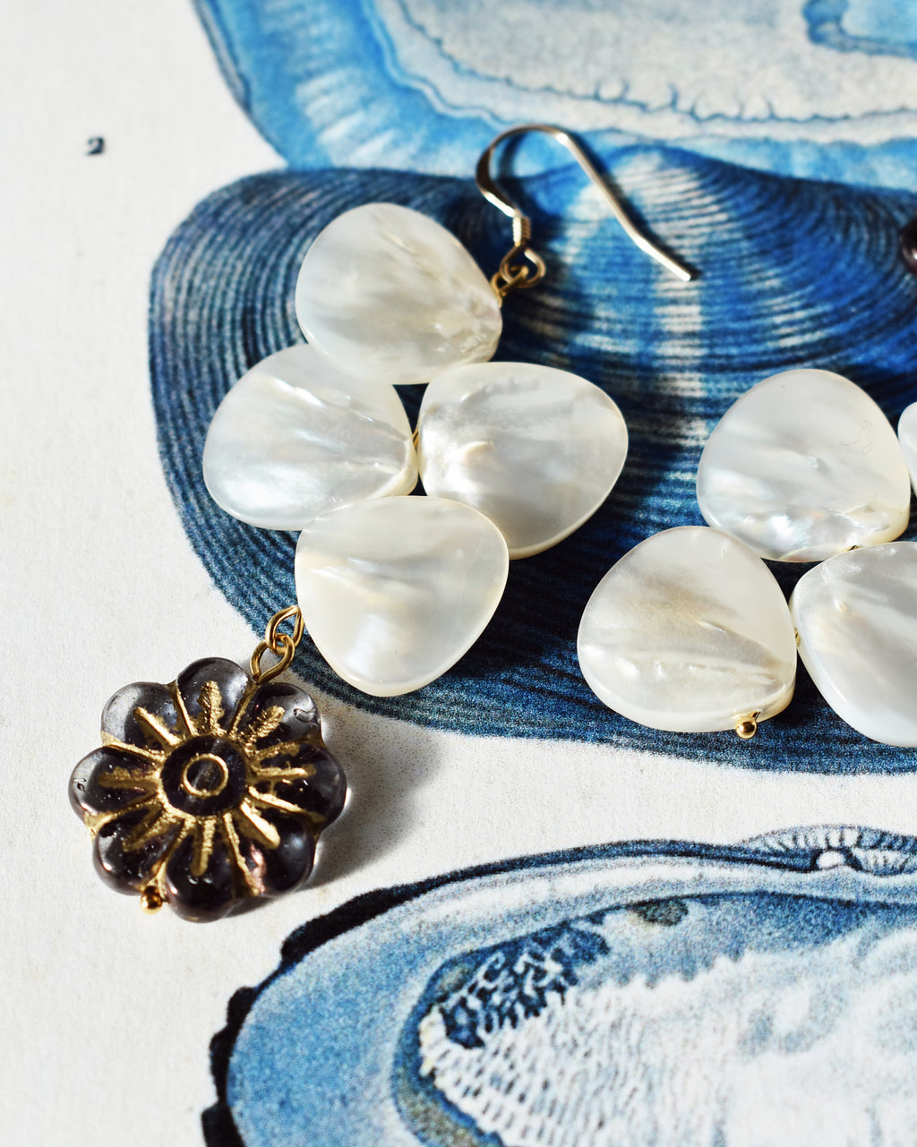 Mother of Pearl Asymmetrical Flower Earrings