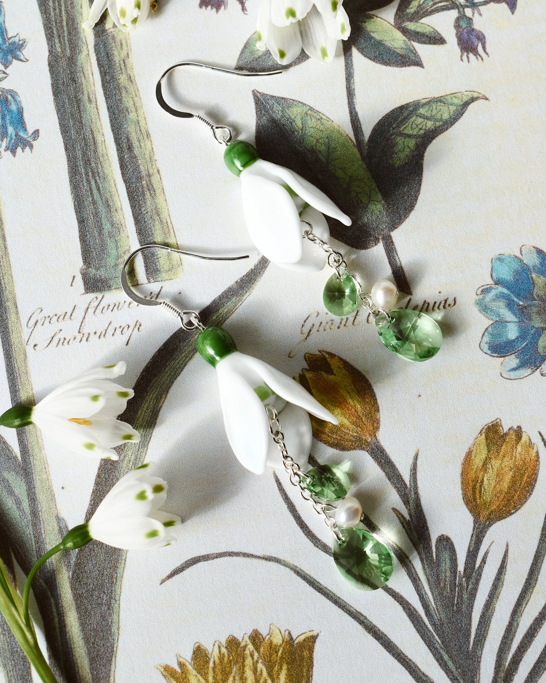 'Snowdrop' Pearl & Peridot Earrings