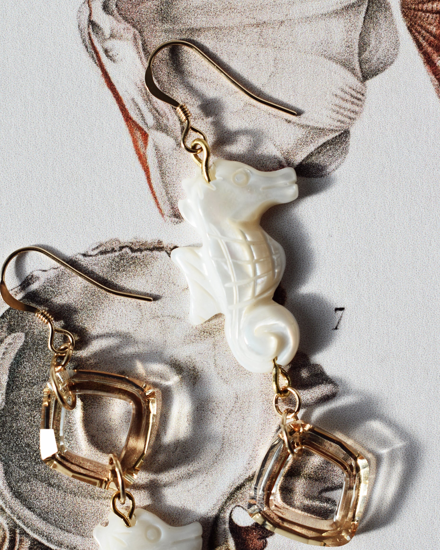 'Seahorse' Mother of Pearl Crystal Earrings