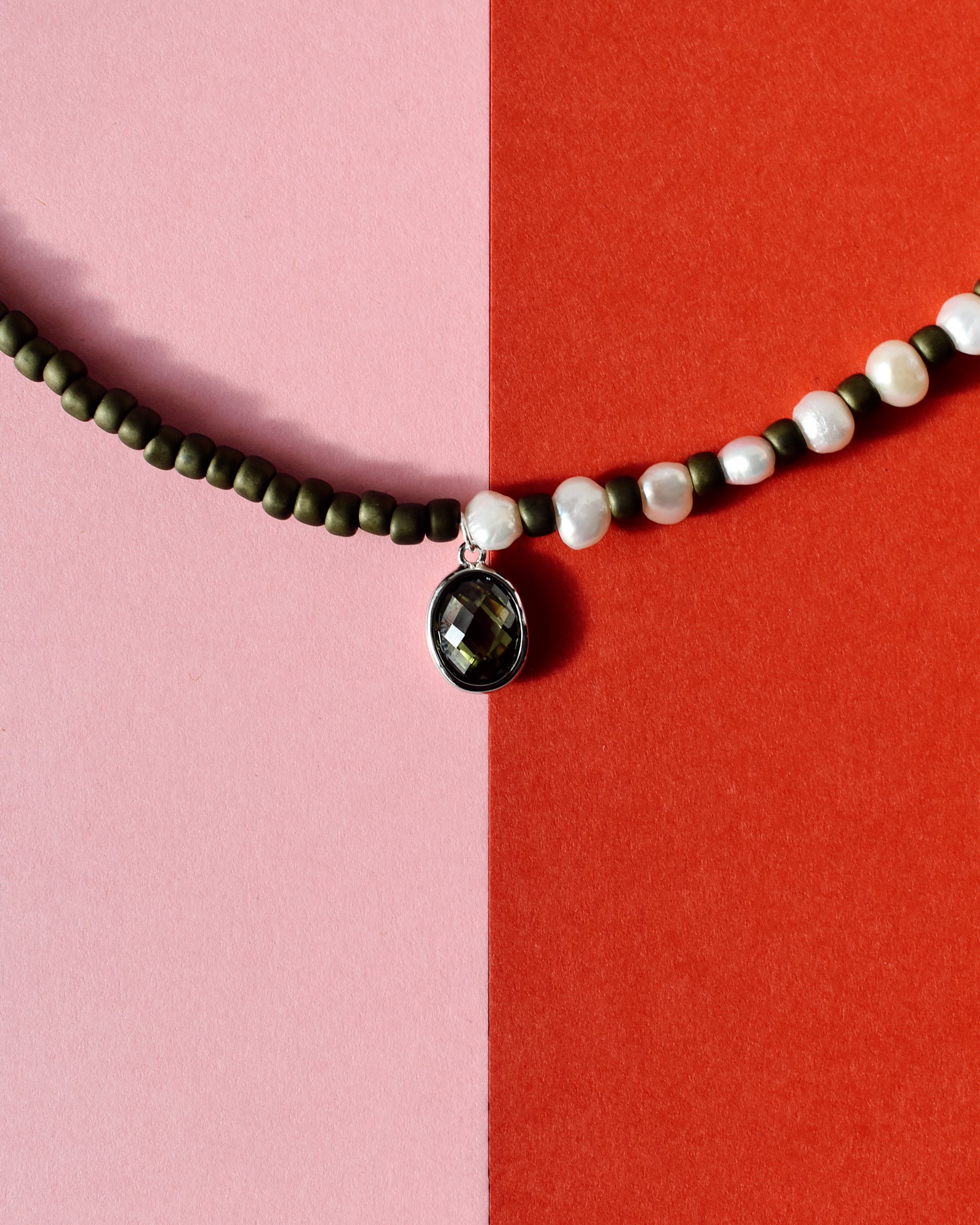 Olive Green 'Half & Half' Freshwater Pearl Necklace