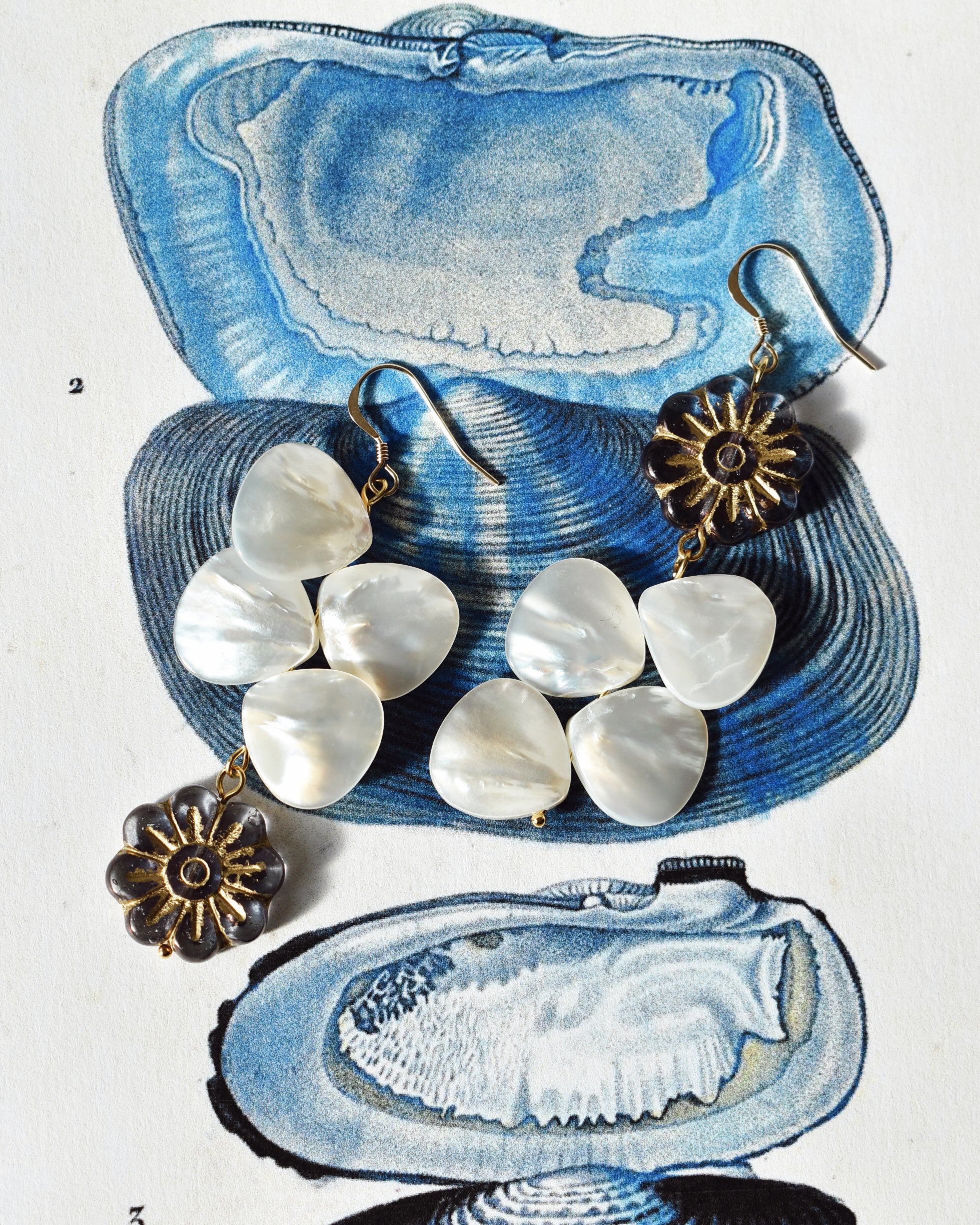 Mother of Pearl Asymmetrical Flower Earrings