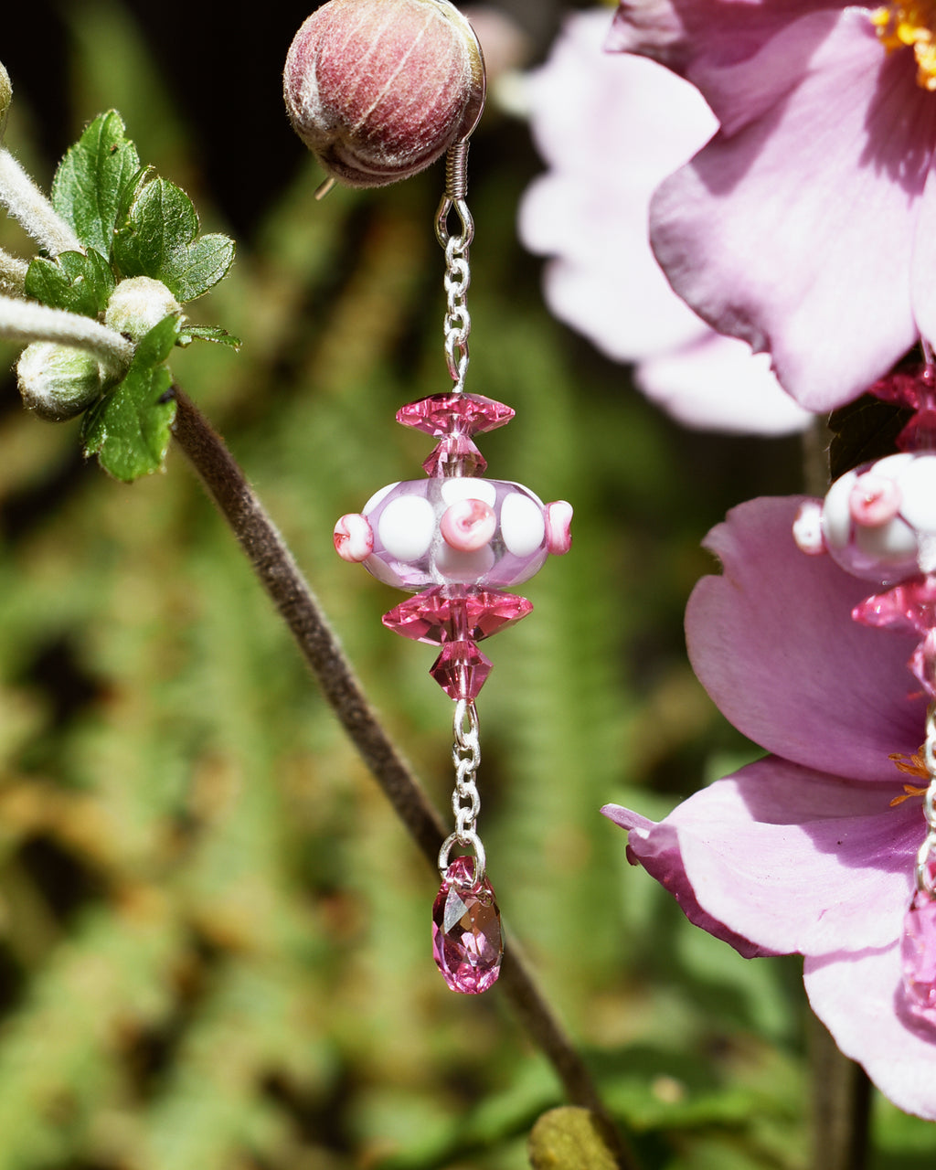 'Pink Rosebud' Delicate Crystal Drop Earrings