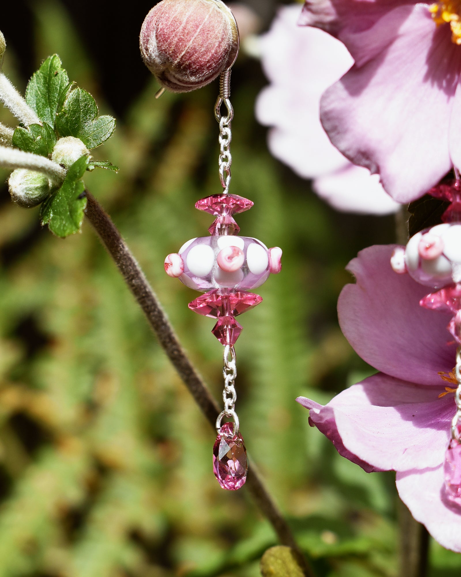 'Pink Rosebud' Delicate Crystal Drop Earrings