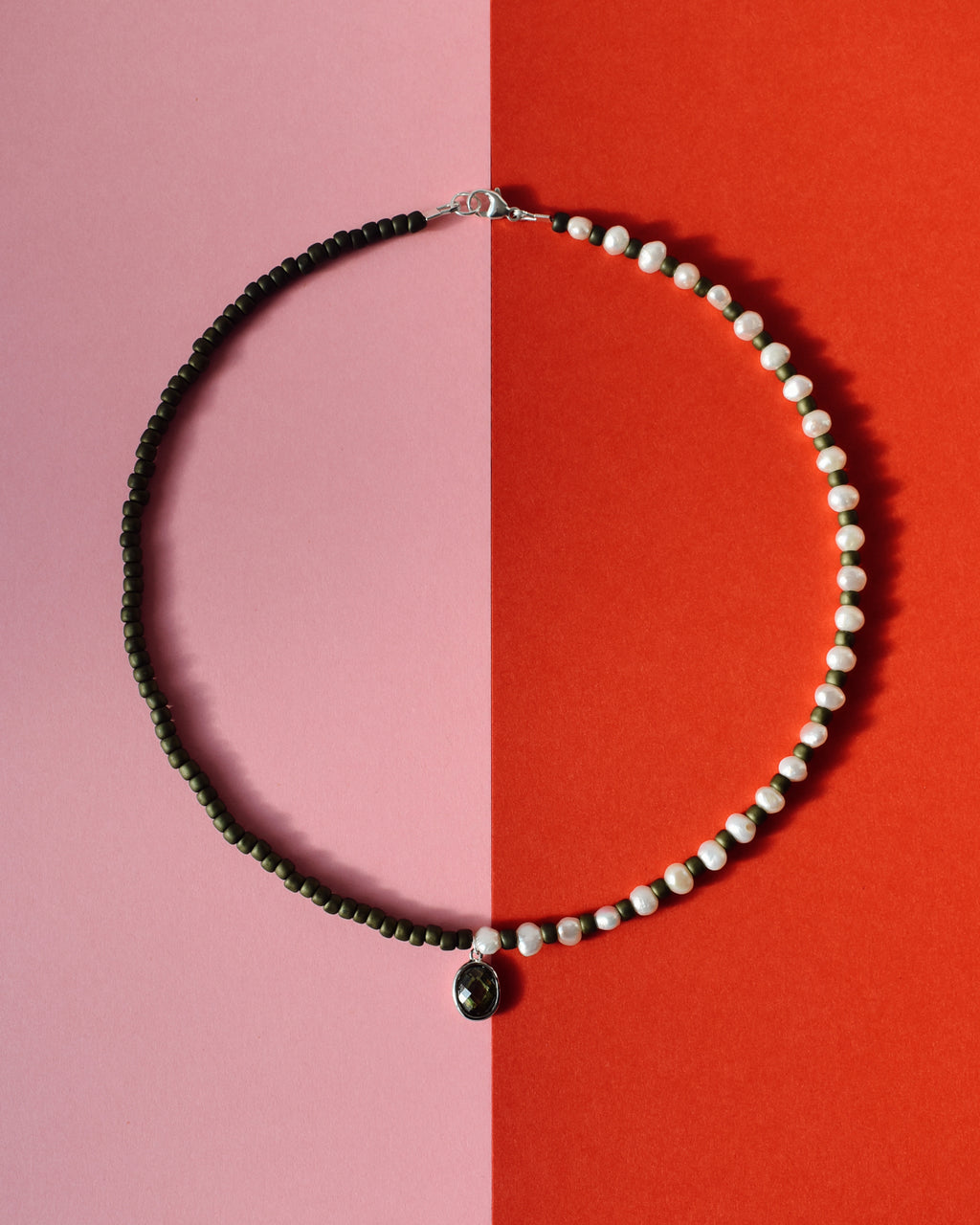 Olive Green 'Half & Half' Freshwater Pearl Necklace