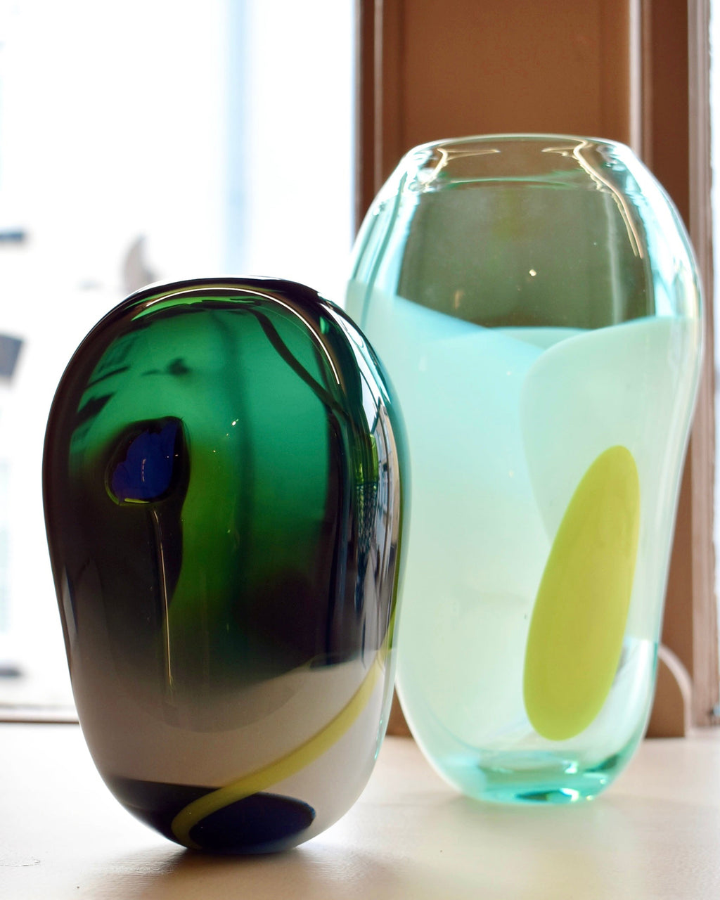 Green, White & Blue 'Half Pint' Blown Glass Vase