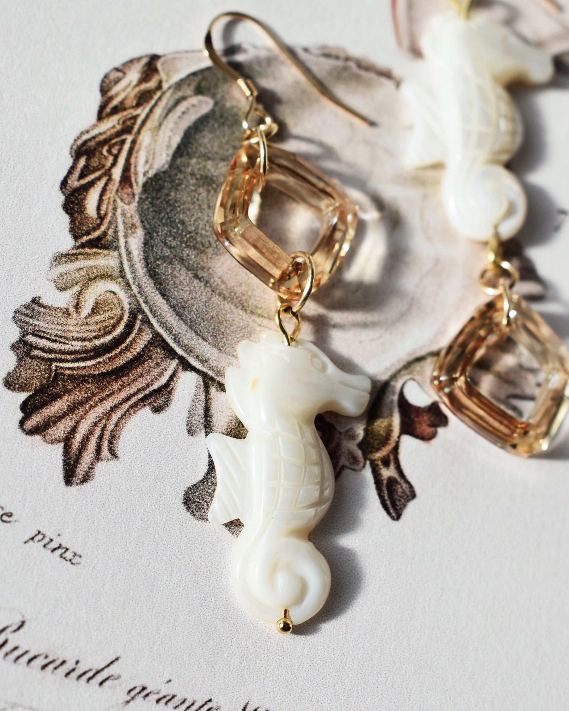 'Seahorse' Mother of Pearl Crystal Earrings