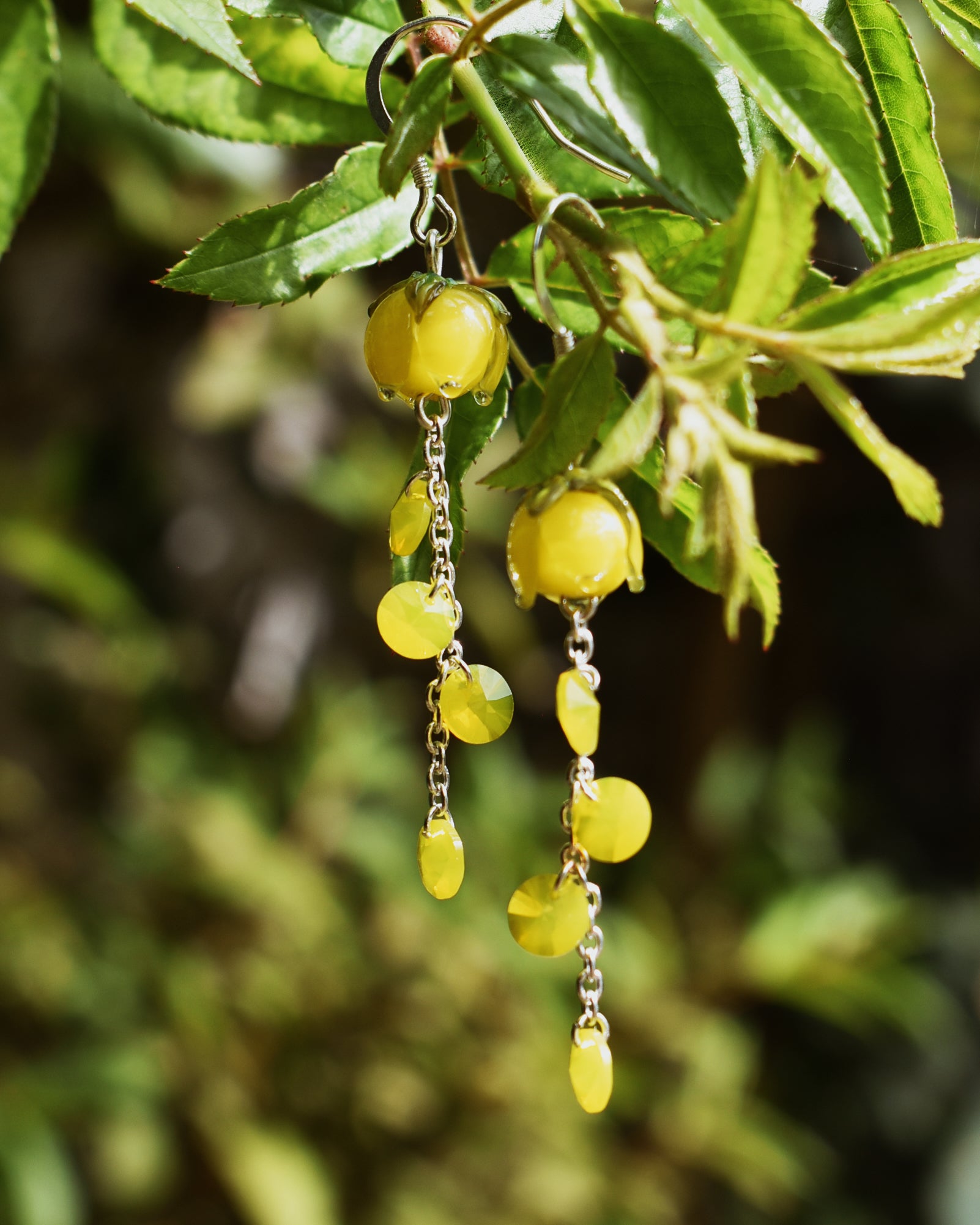 'Sunburst Yellow' Flower Bud Crystal Drop Earrings
