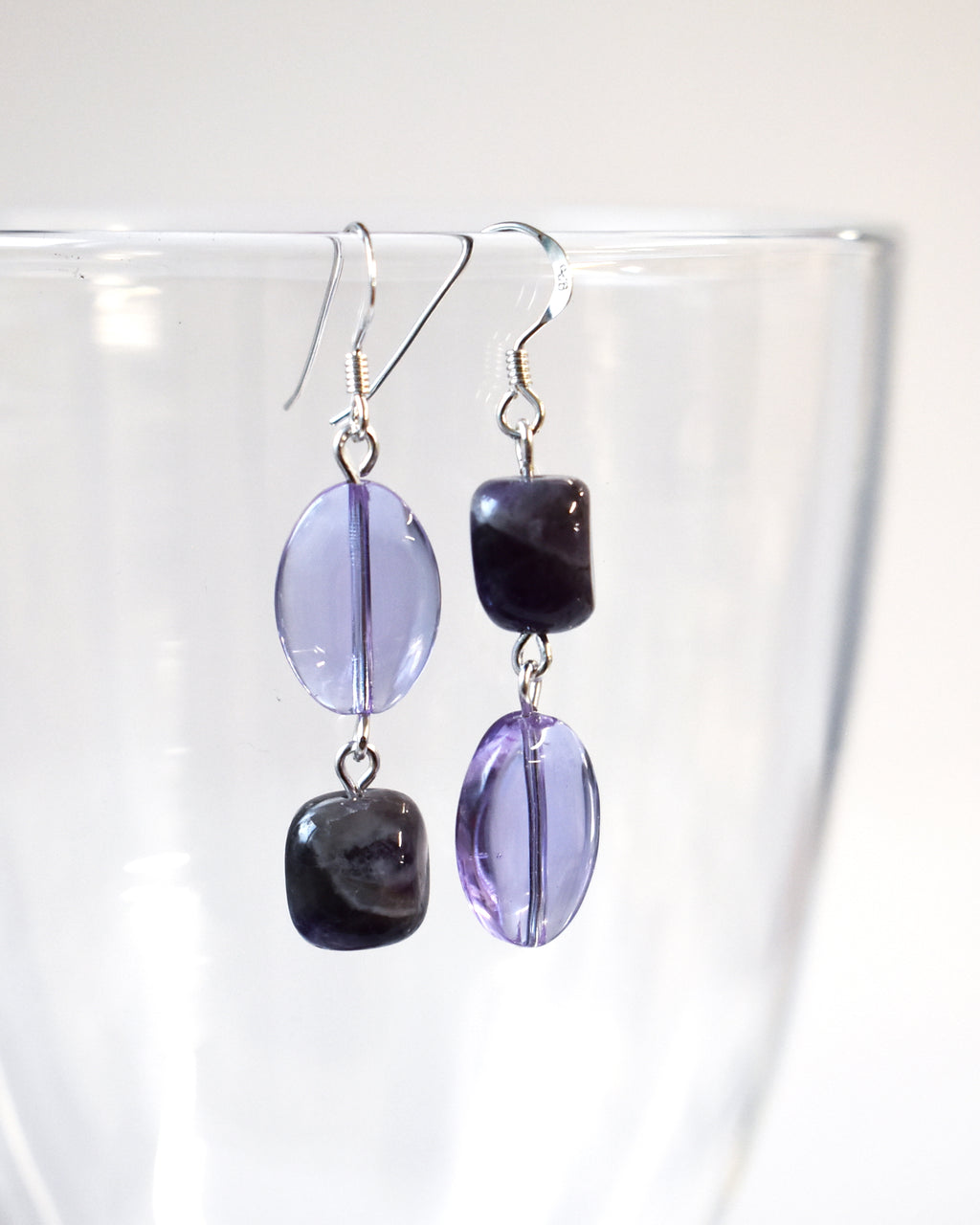 Lilac & Amethyst Cube Bead Earrings