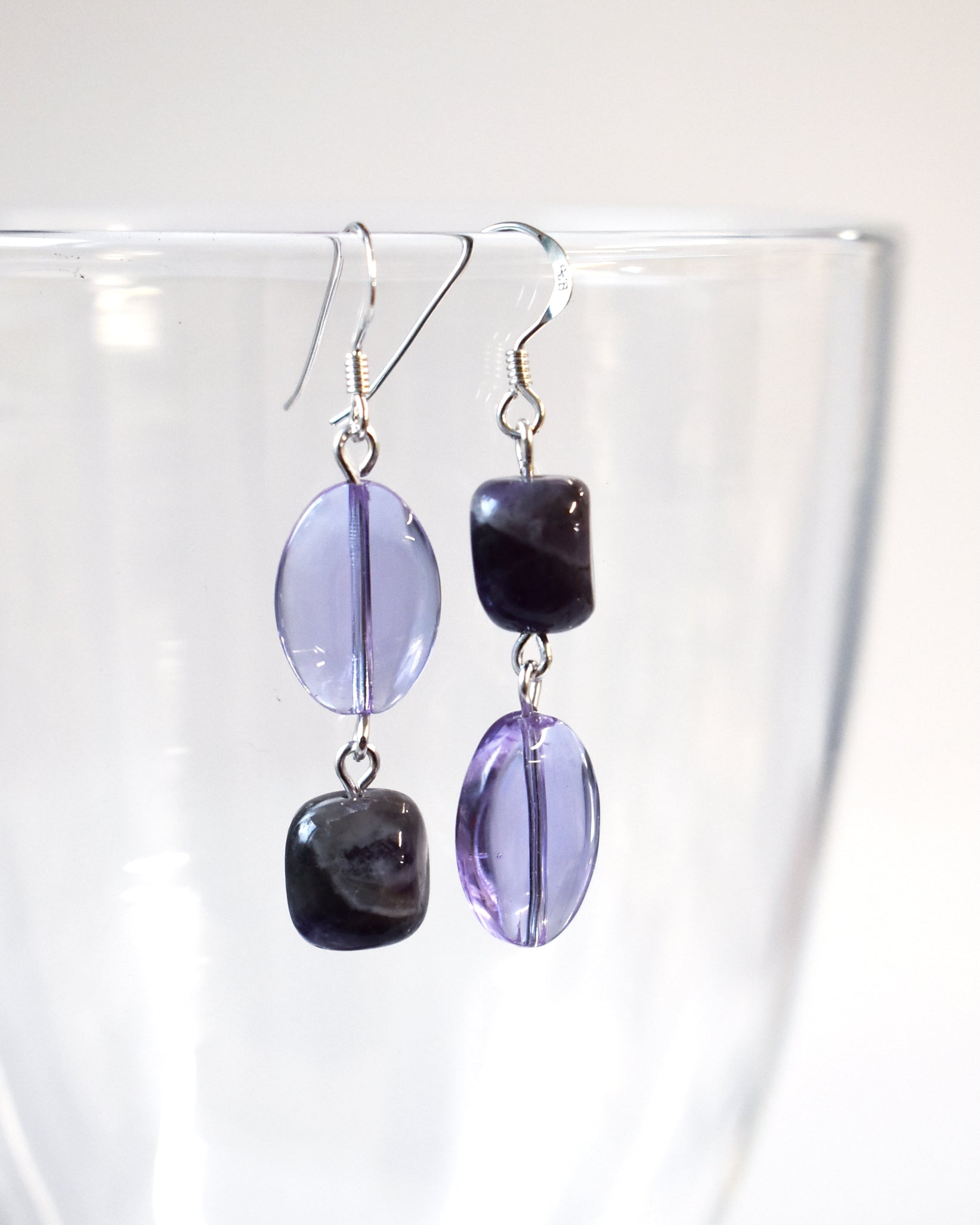 Lilac & Amethyst Cube Bead Earrings