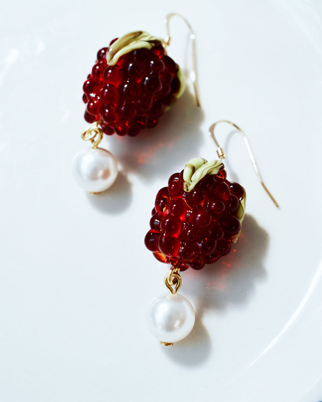 'Raspberries & Cream' Elegant Pearl Drop Earrings