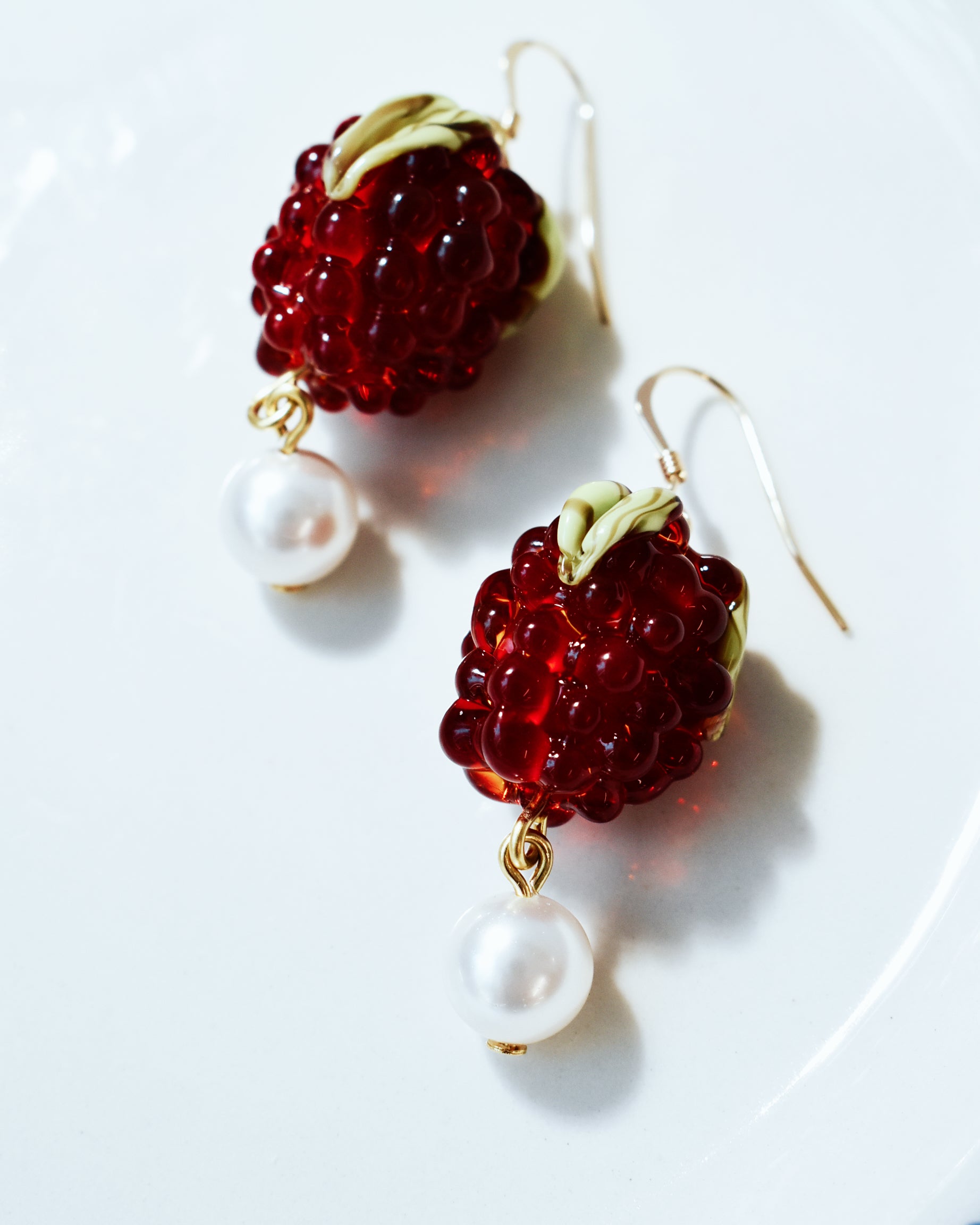 'Raspberries & Cream' Elegant Pearl Drop Earrings
