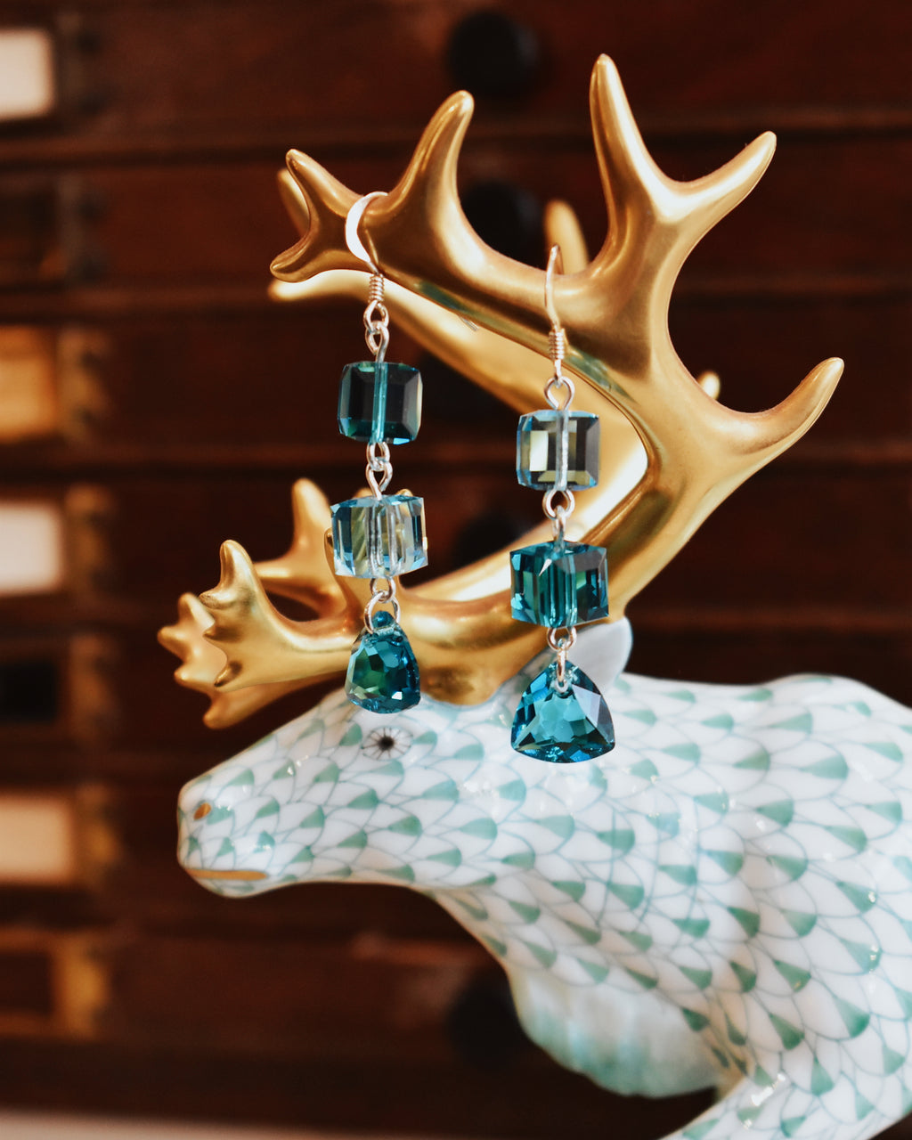 'Teal Horizon' Crystal Cube Earrings