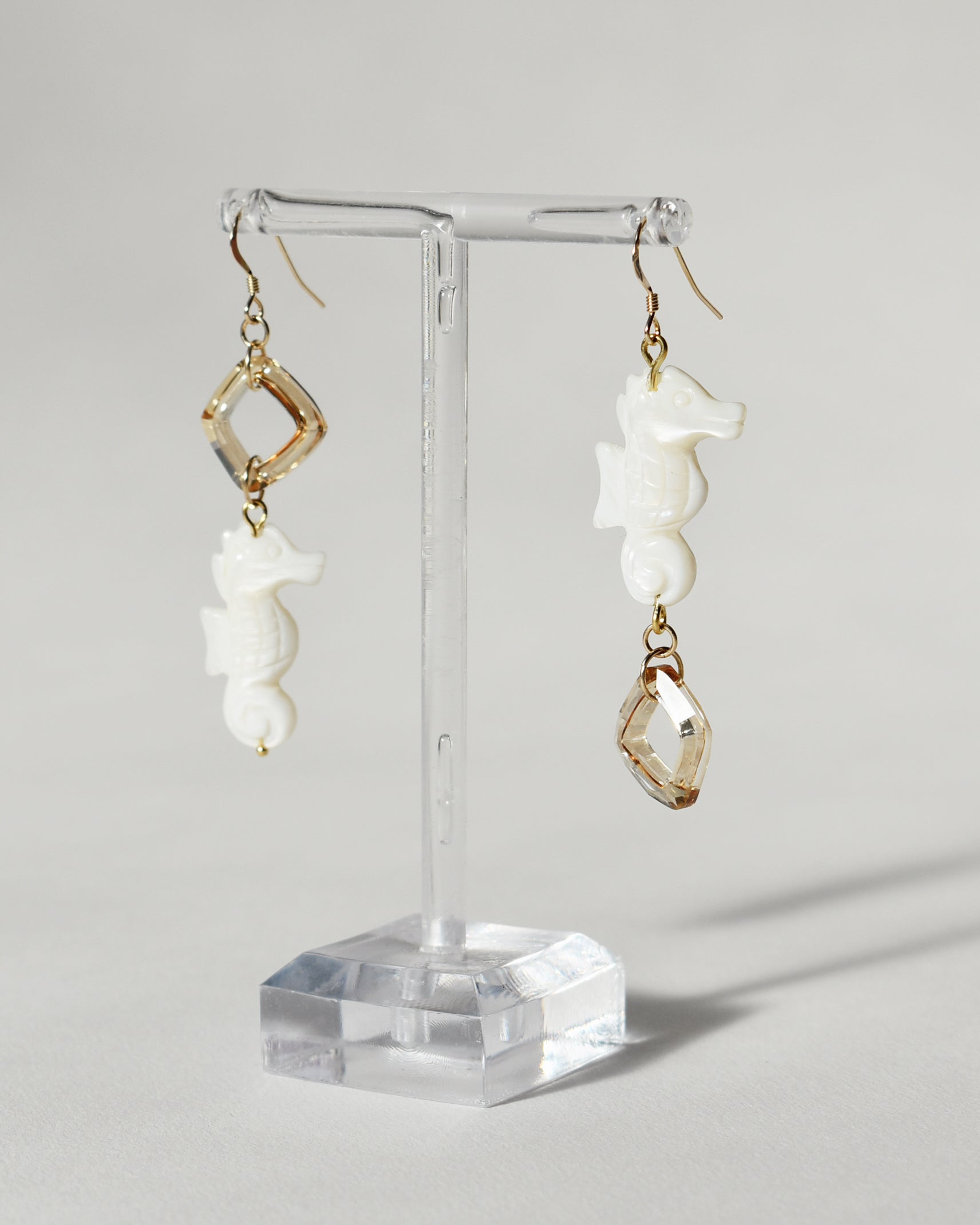 'Seahorse' Mother of Pearl Crystal Earrings