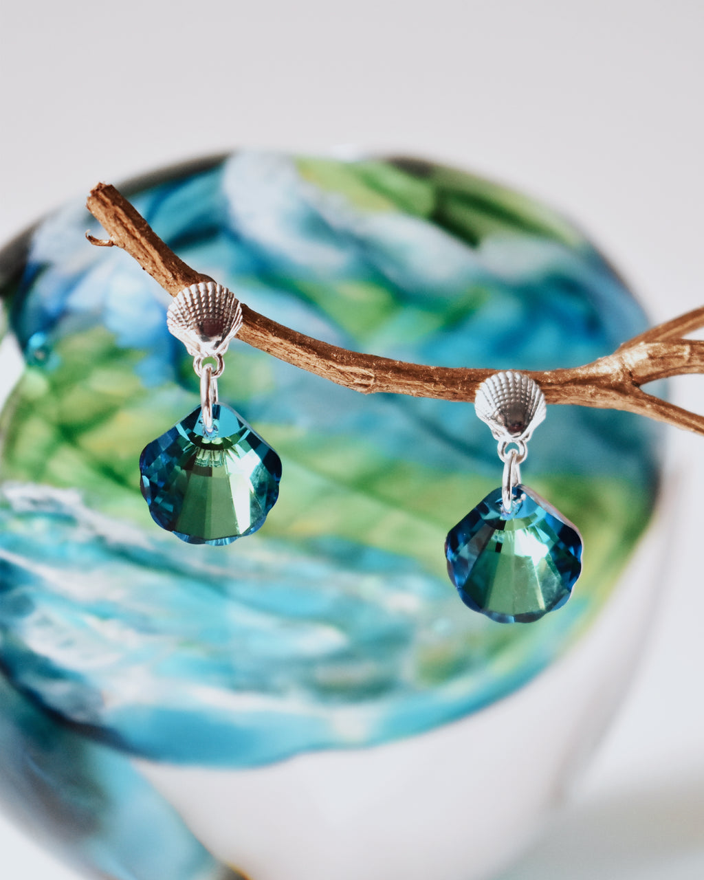 'Blue Lagoon' Crystal Seashell Earrings