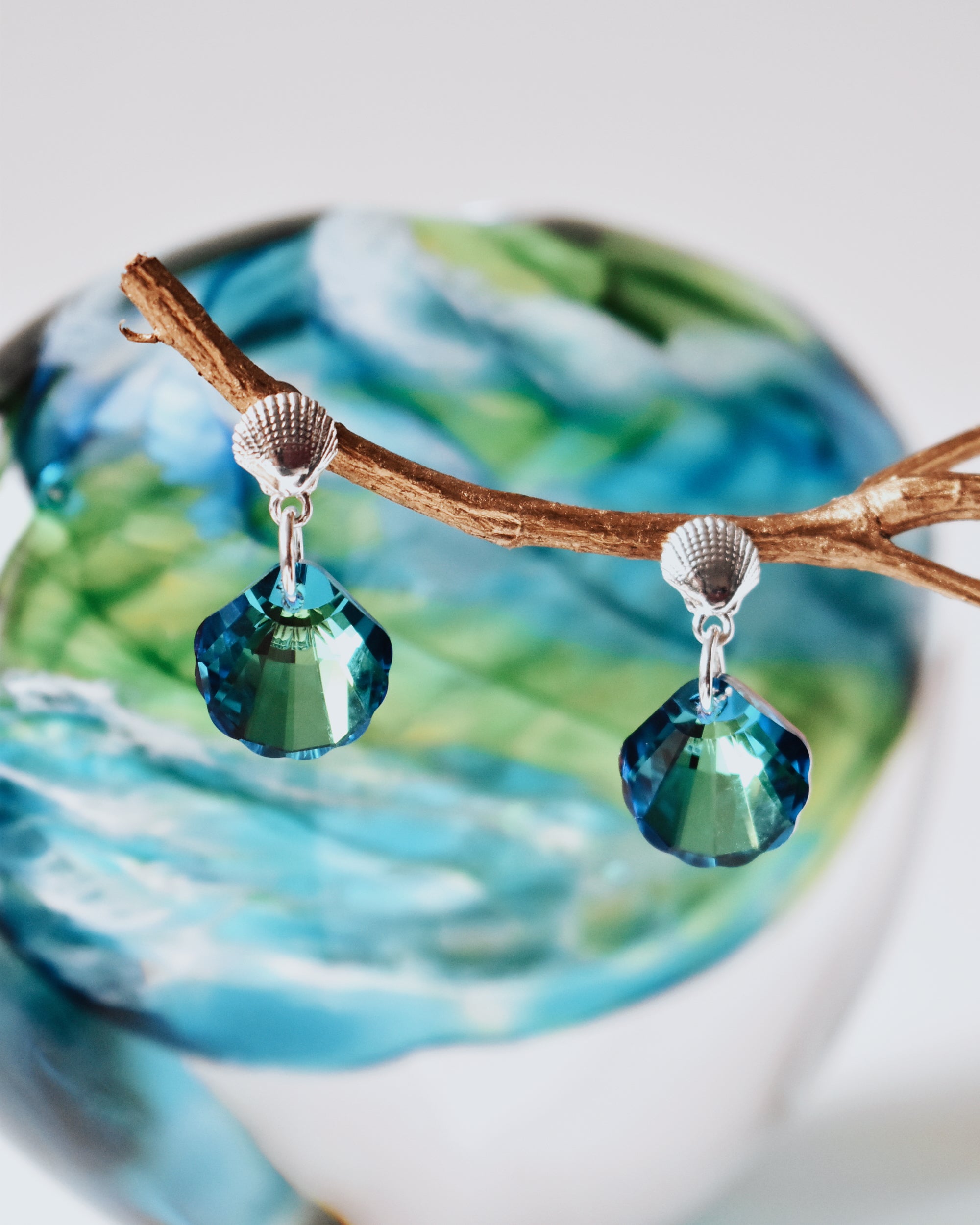 'Blue Lagoon' Crystal Seashell Earrings