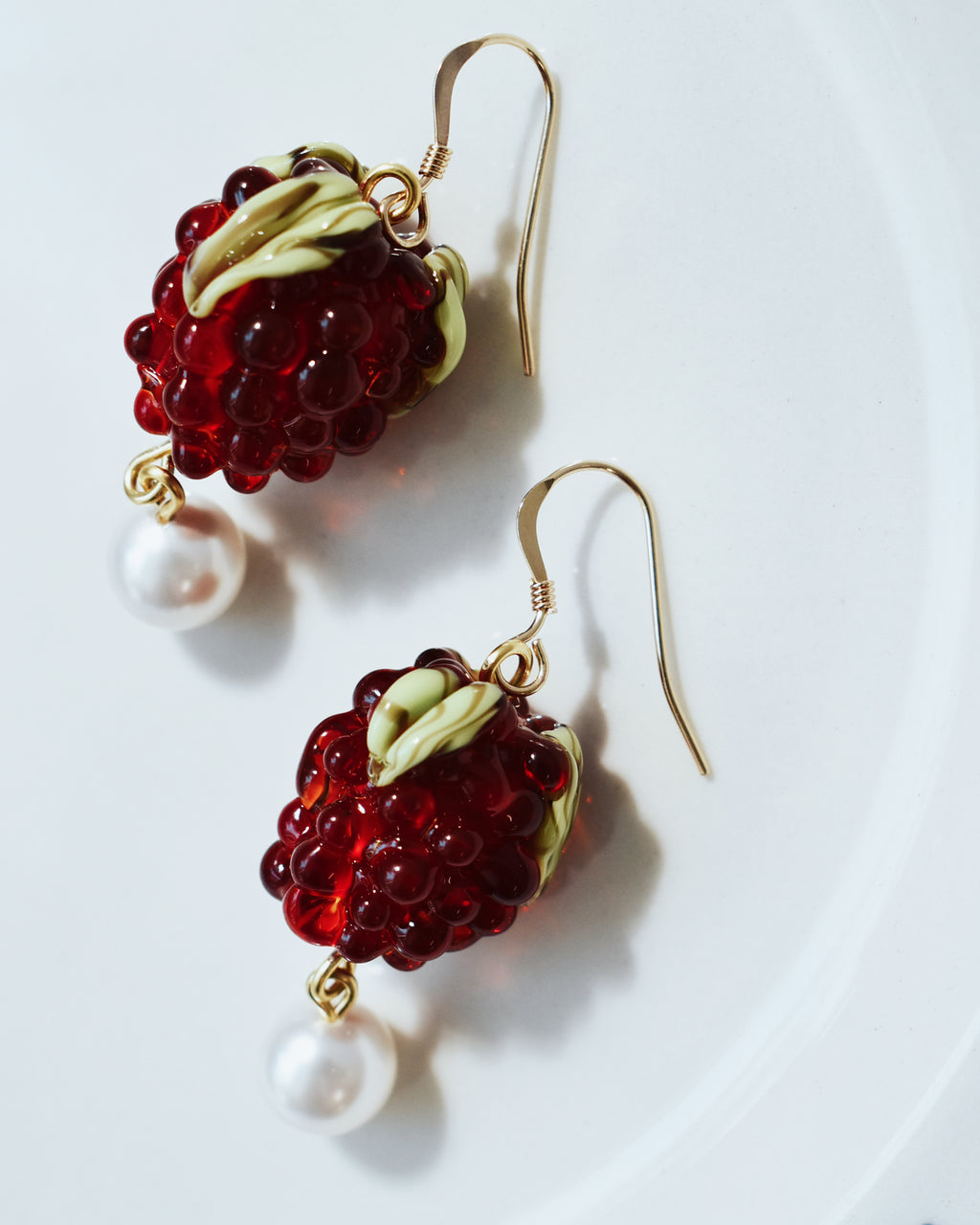 'Raspberries & Cream' Elegant Pearl Drop Earrings